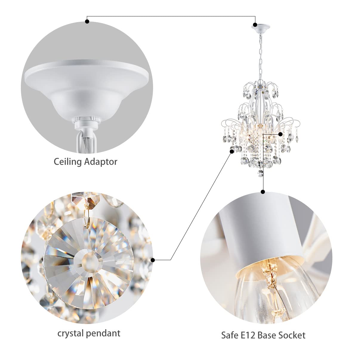 Crystal Chandelier Flushmount Ceiling Light Modern Lighting Fixture for Bedroom Hallway Bar Kitchen Bathroom, H 17.5'' x W 19.3'', E12 Base, Gold