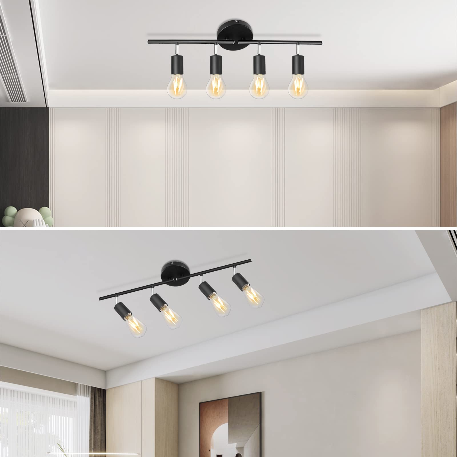 6-Light Black Track Lighting Fixtures for Ceiling, 6 Way LED Track Light Kit with Adjustable Light Heads & GU10 Socket, Adjustable Ceiling Spot Lighting for Kitchen, Dining Room, Bar, Office