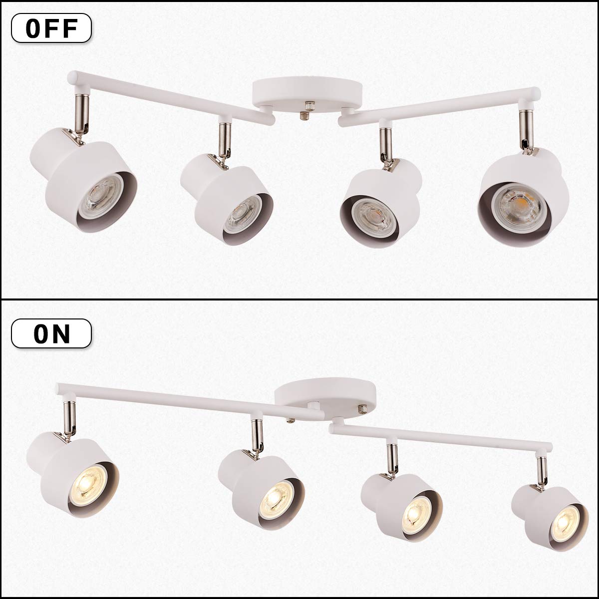 4-Light LED Track Lighting,350 Rotable Track Heads, Foldable Spot Light Fixtures for Kitchen, Picture,Dining Room, Living Room,Gold