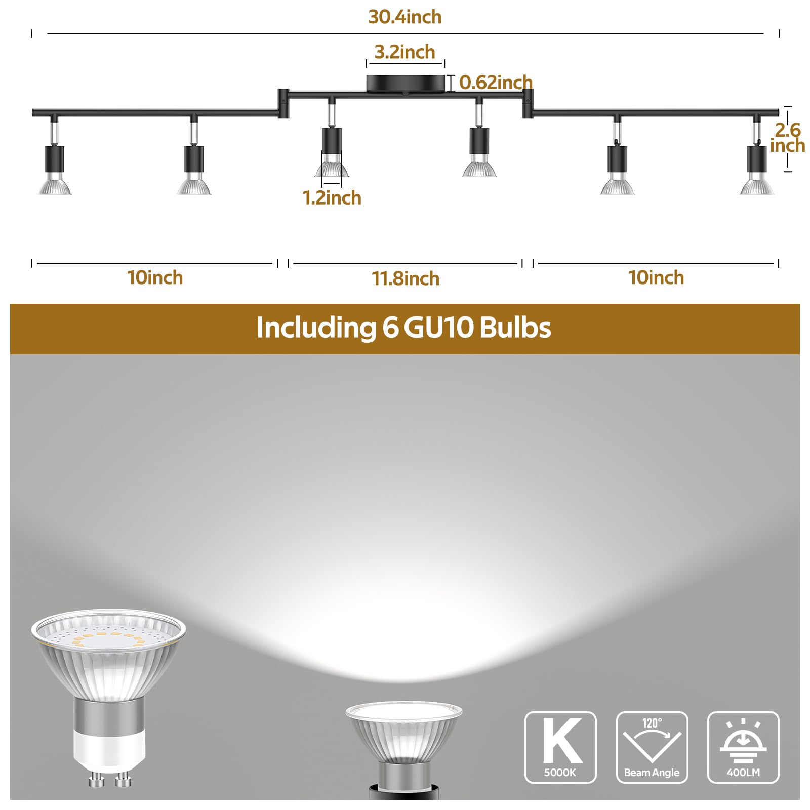 Track Lighting Kit, 4 Head Foldable Ceiling Spot Light with GU10 Socket for Kitchen Hallyway Bedroom Fixture Directional Accent Lamp