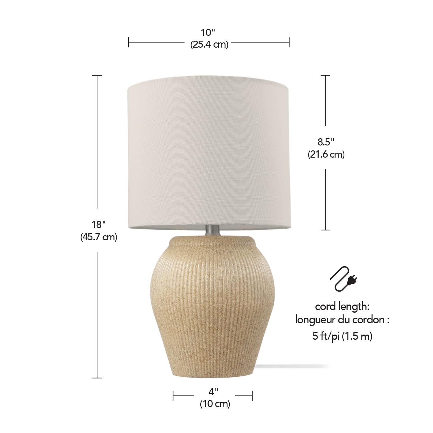 Ceramic Table Lamp, Soft Beige Finish, White Linen Shade, On/Off Rotary Switch on Socket, Table Lamp for Living Room, Home Décor, Lamps for Bedroom, Room Décor