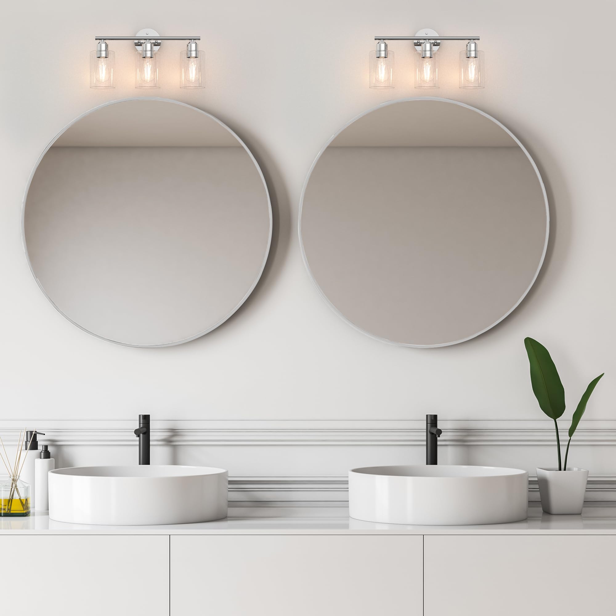 Bathroom Vanity Light Fixtures Matte Black Bathroom Lighting Fixture, 3 Lights Bathroom Light Fixture Over Mirror, Modern Black Vanity Light, UL Certified Wall Sconces with Glass Shades