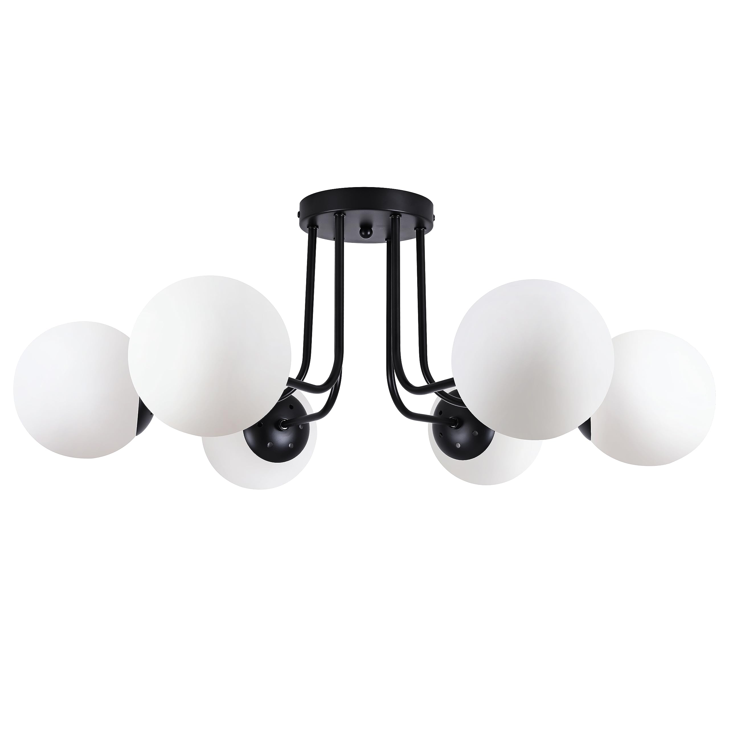 KoKo&Yukina 3-Light Semi Flush Mount Ceiling Light Globe Ceiling Light Mid Century Ceiling Light with Opal Milk Glass Globe & Brushed Brass for Bedroom Hallway Entryway Kitchen Living Room-Bulb Incl