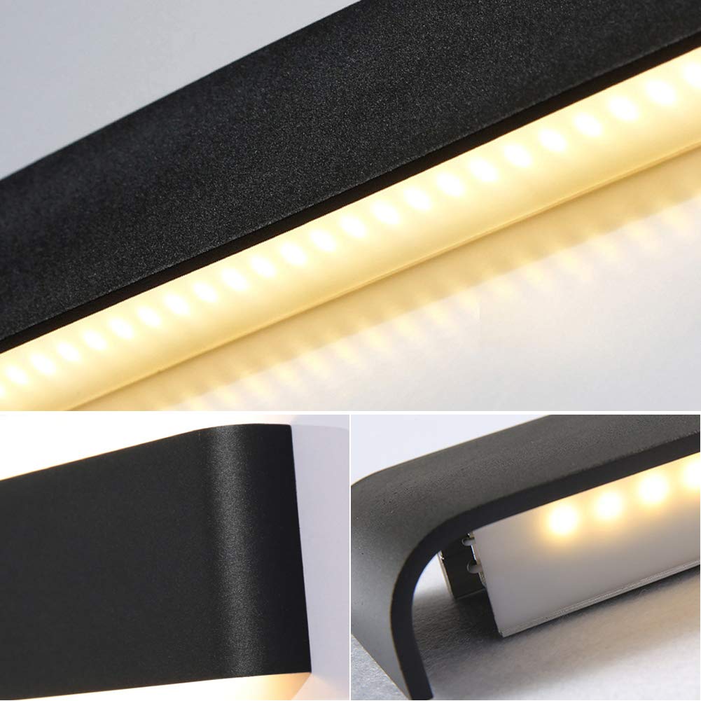 15.7in LED Modern Matte Black Wall Sconce 2-Pack Aluminum Indoor LED Up and Down Modern Bathroom Wall Lighting Fixtures 14W Warm White Light 3000K