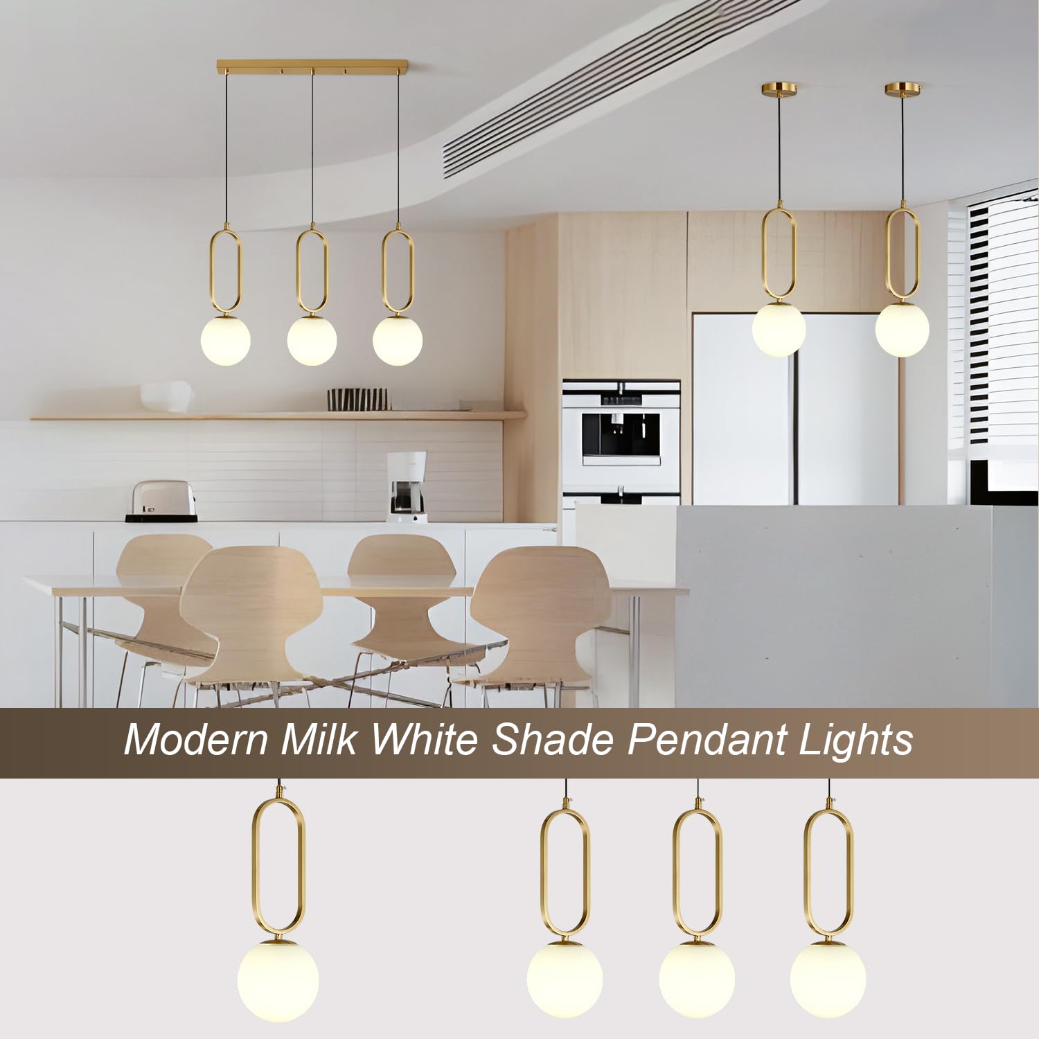 3-Light White Globe Glass Pendant Light Brass Ceiling lamp Modern Golden Glass Ball Chandelier with Frosted Milky White Glass Ceiling lamp