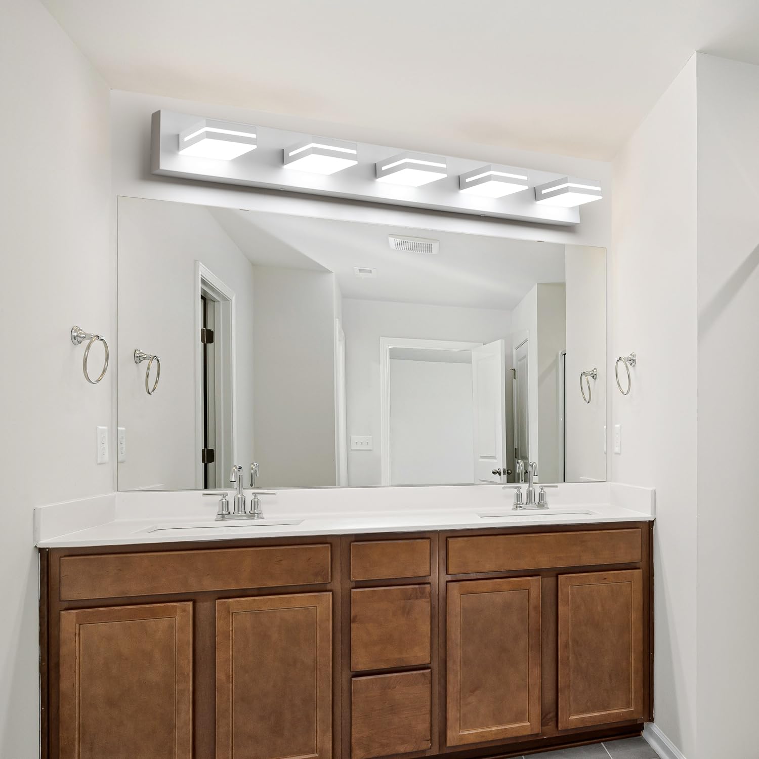 LED Modern Bathroom Vanity Light Fixtures (3-Light, 24-Inch), Matte Black Modern Acrylic Bathroom Wall Lighting Fixtures Over Mirror (Cool White 6000K)