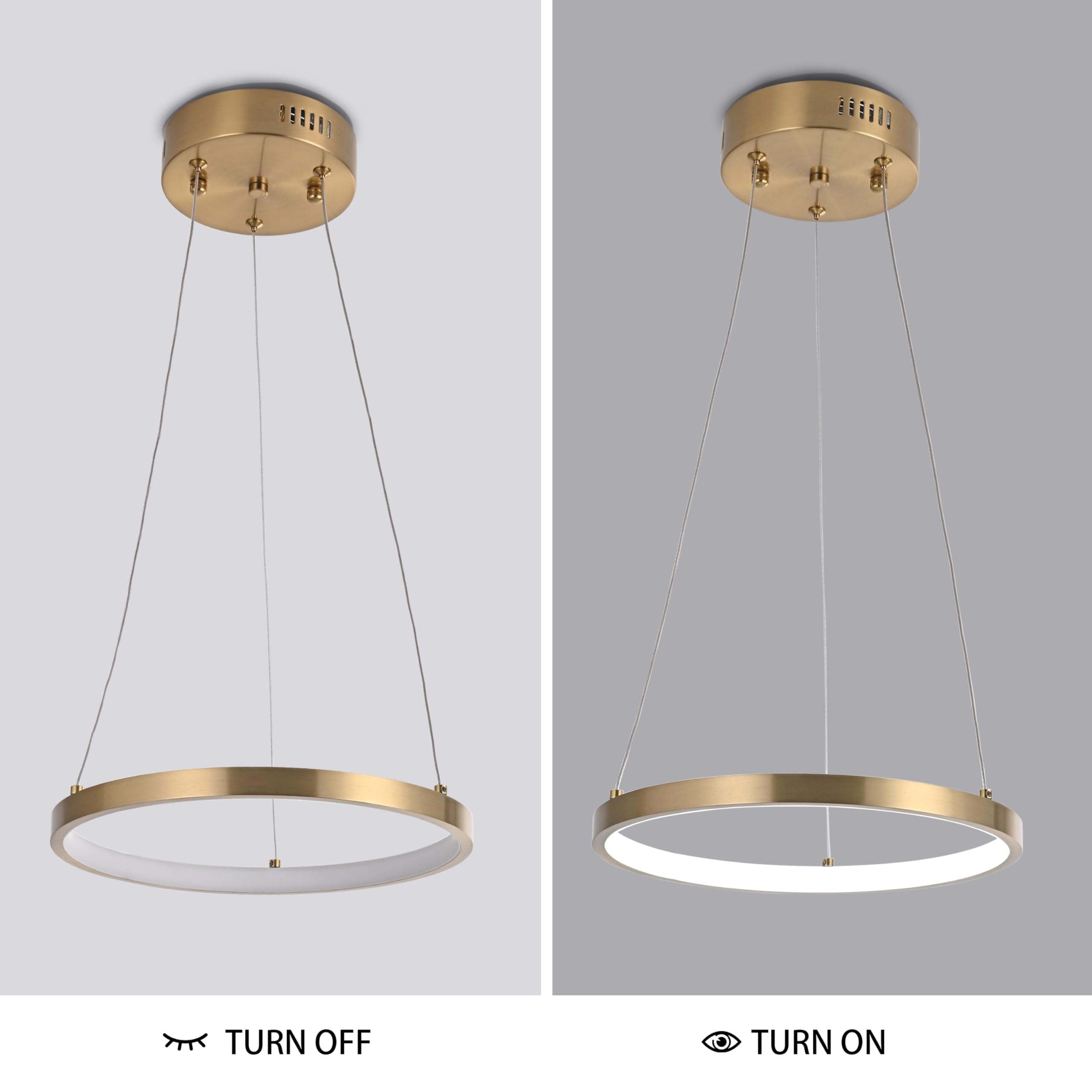 Modern LED Chandelier Contemporary Pendant Lighting Ring Light Fixture Gold with 4000K and 59in Height Adjustable Hanging Lamp for Kitchen Island Hallway Foyer Closet Corridor