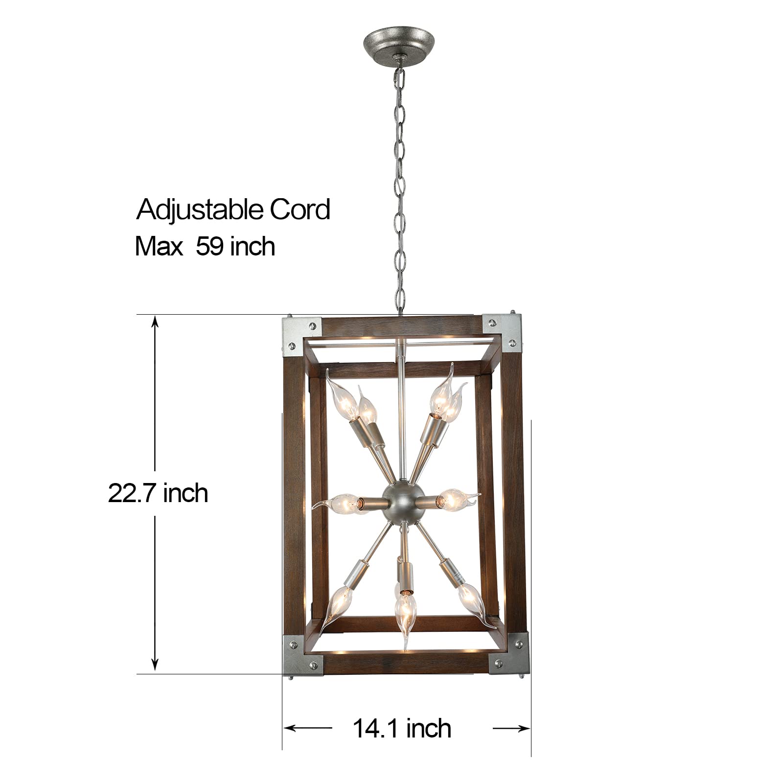 2024 New Antique Wood Farmhouse Chandelier, 4 Light Vase Shape Distressed French Country Wooden Pendant Light, Coastal Hanging Rustic Orb Chandeliers for Dining Room Kitchen Island Bedroom Foyer Entry