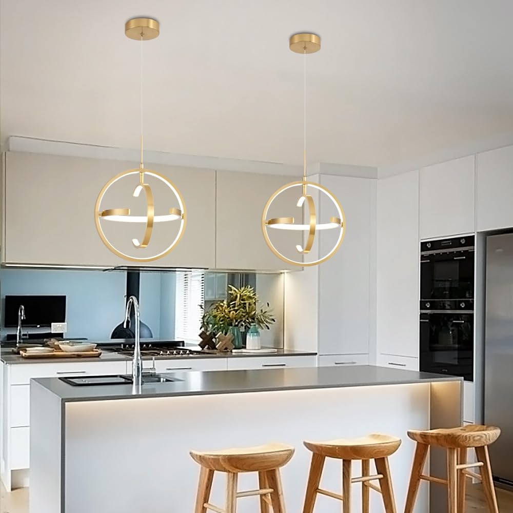 Modern LED Chandelier Dimmable 2 Ring Gold Pendant Light Acrylic 34W 4000K Height-Adjustable Modern Chandelier for Dining Room Living Room Bedroom Kitchen Island Foyer Stairway