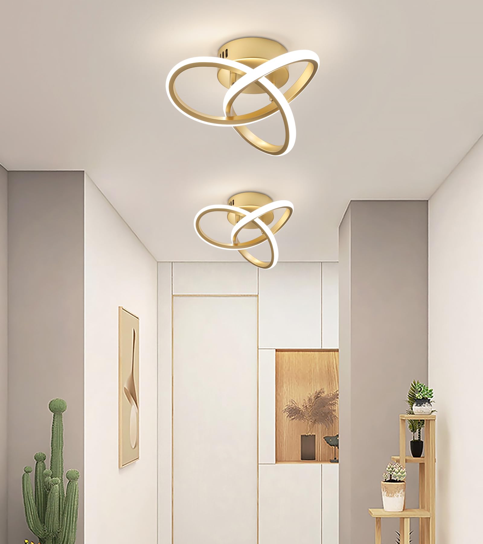 Modern LED Ceiling Light Fixtures Gold Semi Flush Mount Ceiling Lamp Hallway Lights for Bedroom Bathroom Entryway Closet Balcony Stair Laundry Room Curved Design