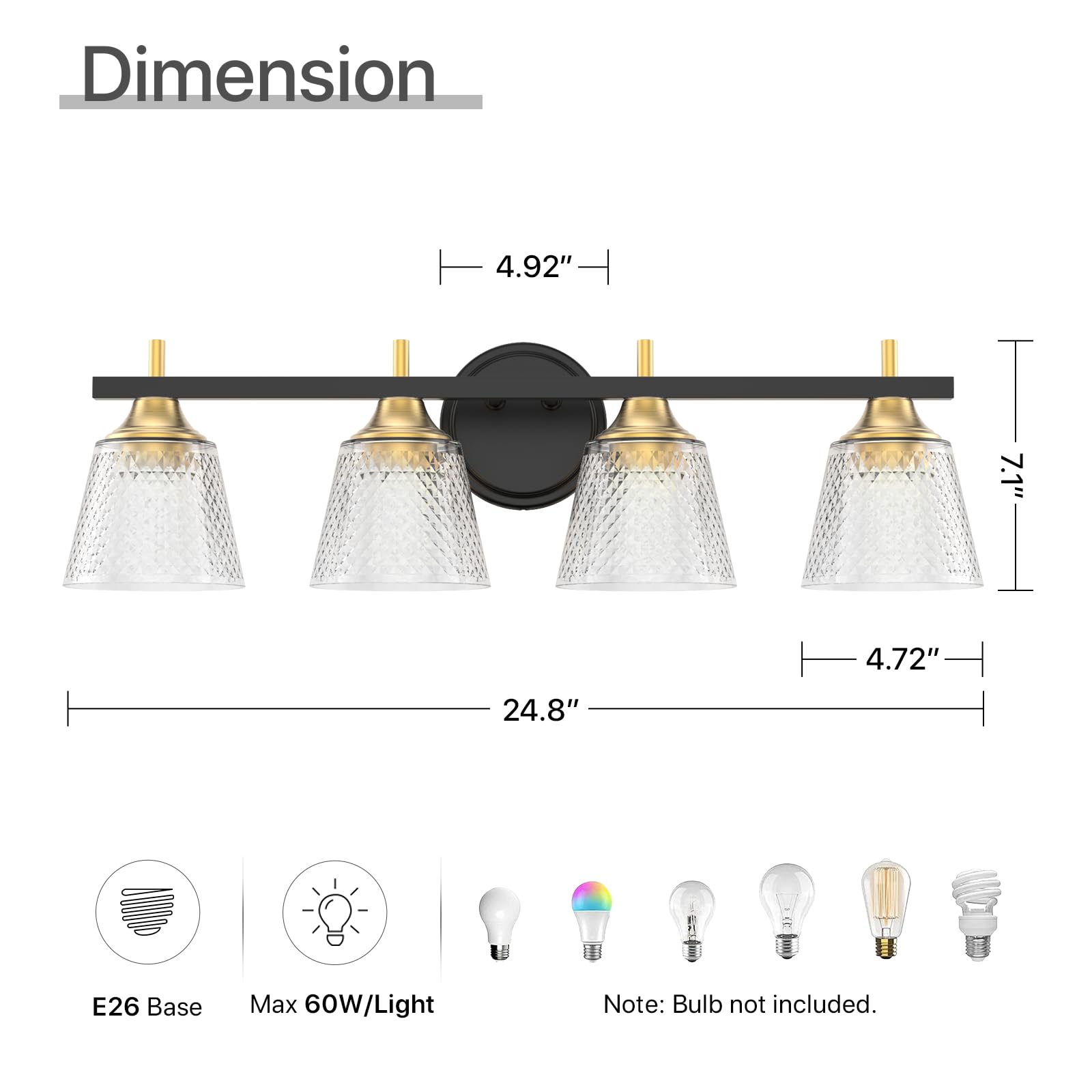 LED Vanity Light, 30inch Dimmable Bathroom Light Fixtures Over Mirror, 15W 6000K Black and Gold Modern Linear Vanity Lights, 360°Sconces Wall Lighting Bar(White Light)