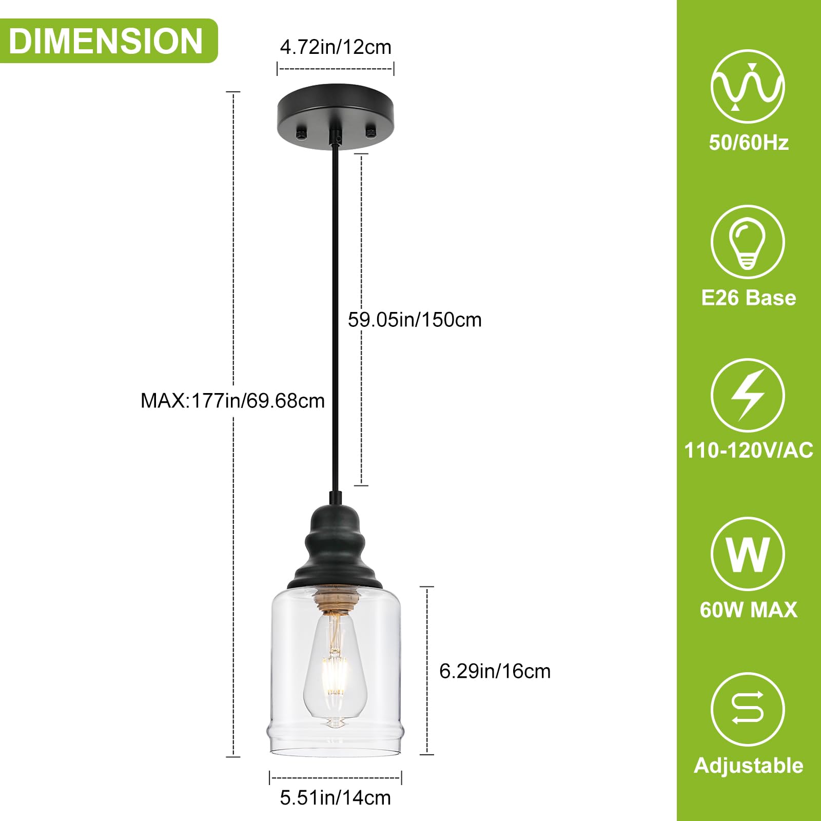 WILON Industrial Pendant Lighting, Pendant Lights for Kitchen Island 3 Light Glass Pendant Light Fixture with Seeded Glass Shade, Adjustable Cord Farmhouse Ceiling Light Black finish Linear Chandelier