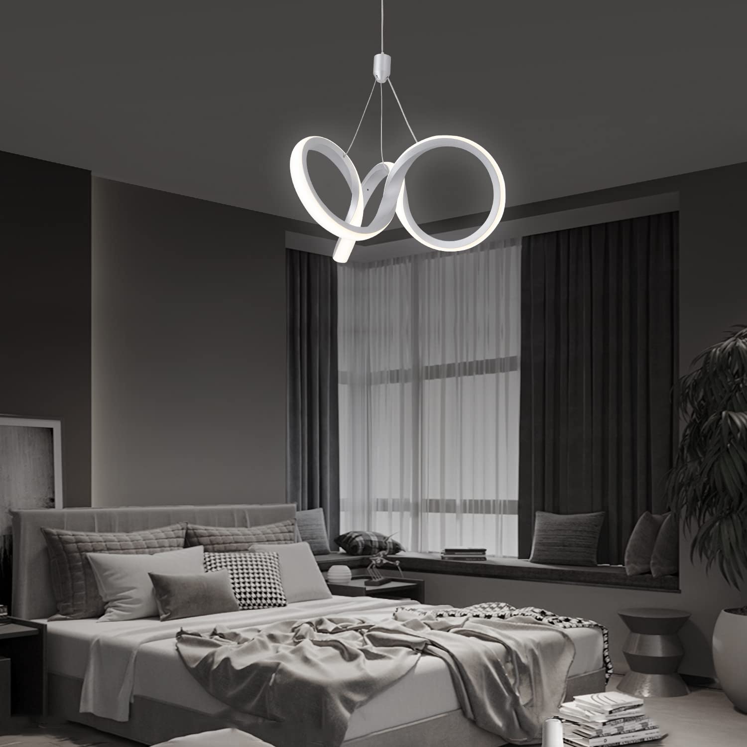 Dimmable Modern LED Chandelier for Kitchen Island Round Pendant Light, Flush Mount Modern Simple Irregular Ring Pendant Light Fixture for Bedroom, Living Room, Dining Room, 4000K(15W)…