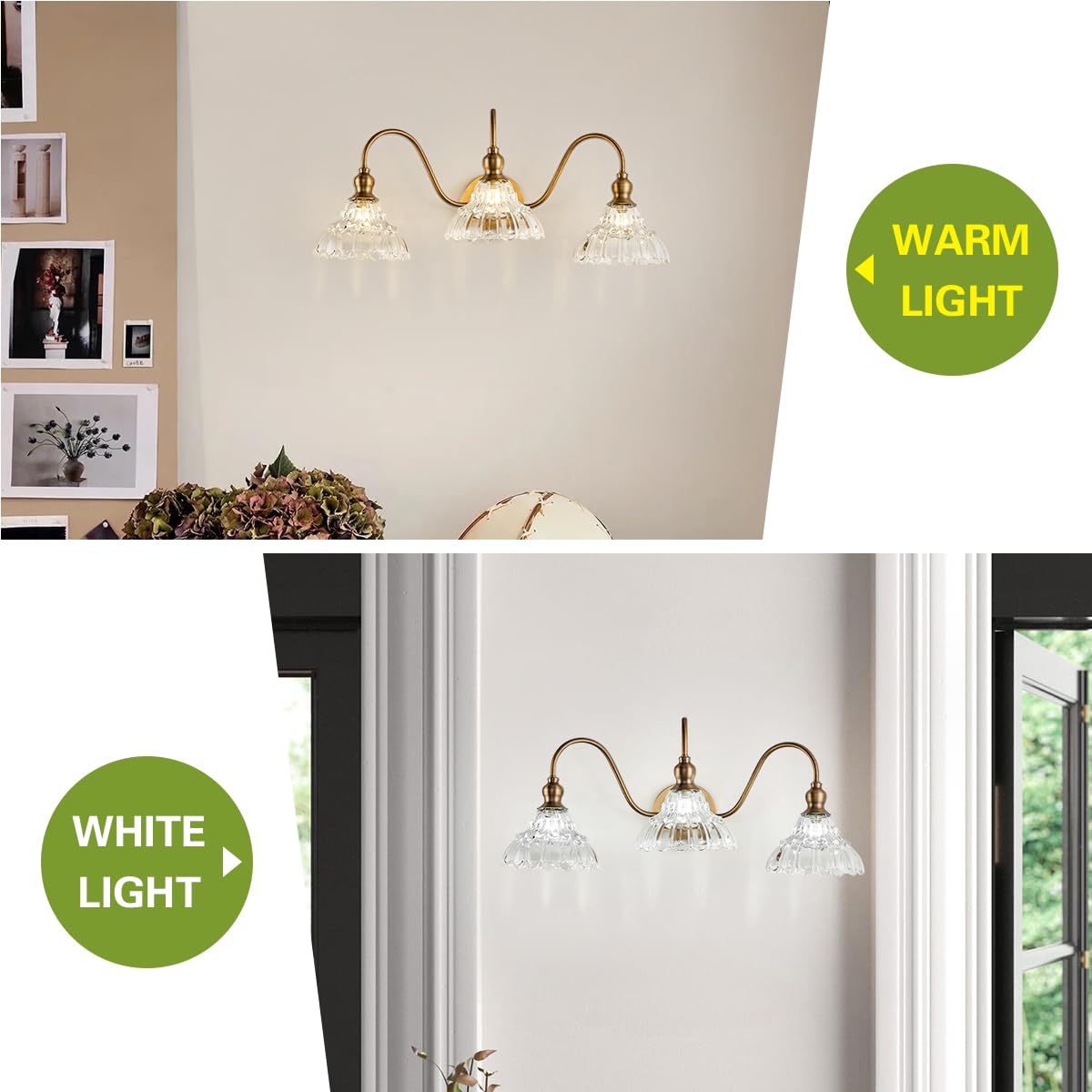 2-Pack Modern Wall Sconces Gold Bathroom Vanity Lighting Fixtures Beautiful Wall Light Set of Two for Bedroom Bathroom Hallway Living Room Decor