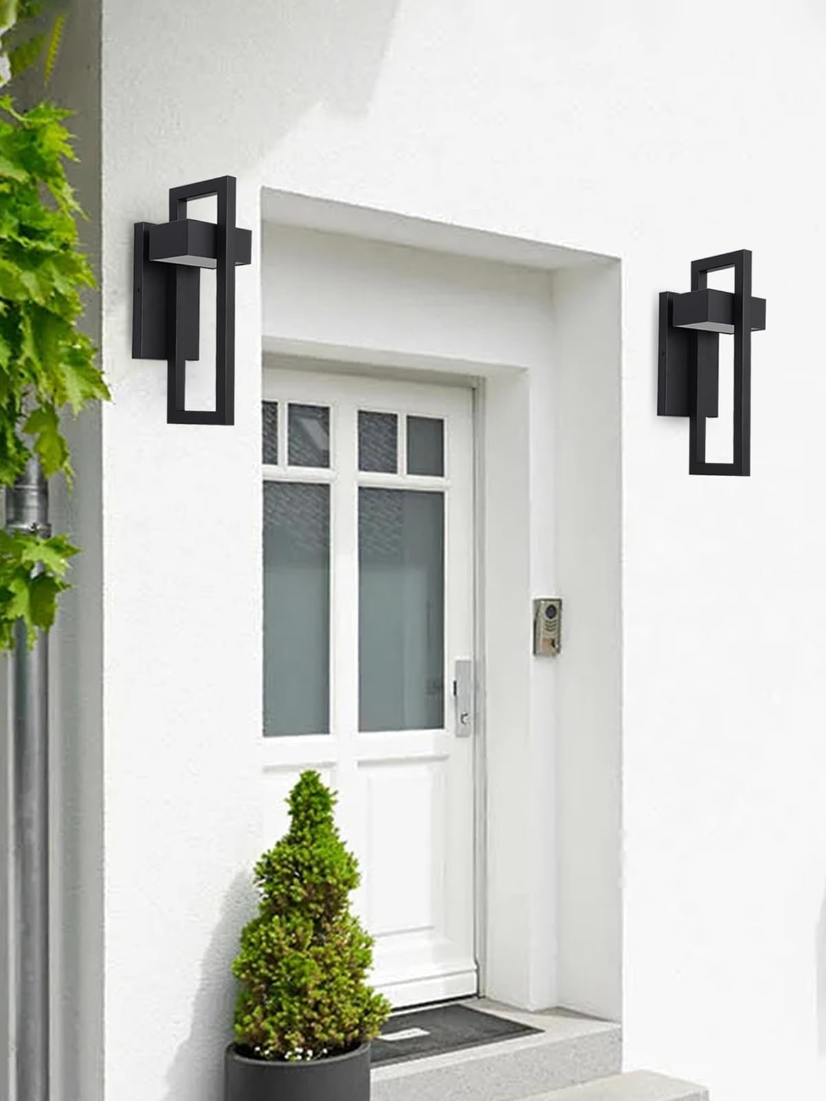 Outdoor Wall Lights Modern Exterior Lighting Fixtures, 3000K LED Integrated Outdoor Wall Sconce for Porch 2 Packs, Matte Black Outside Wall Mount Lights for Front Door House Garage Indoor