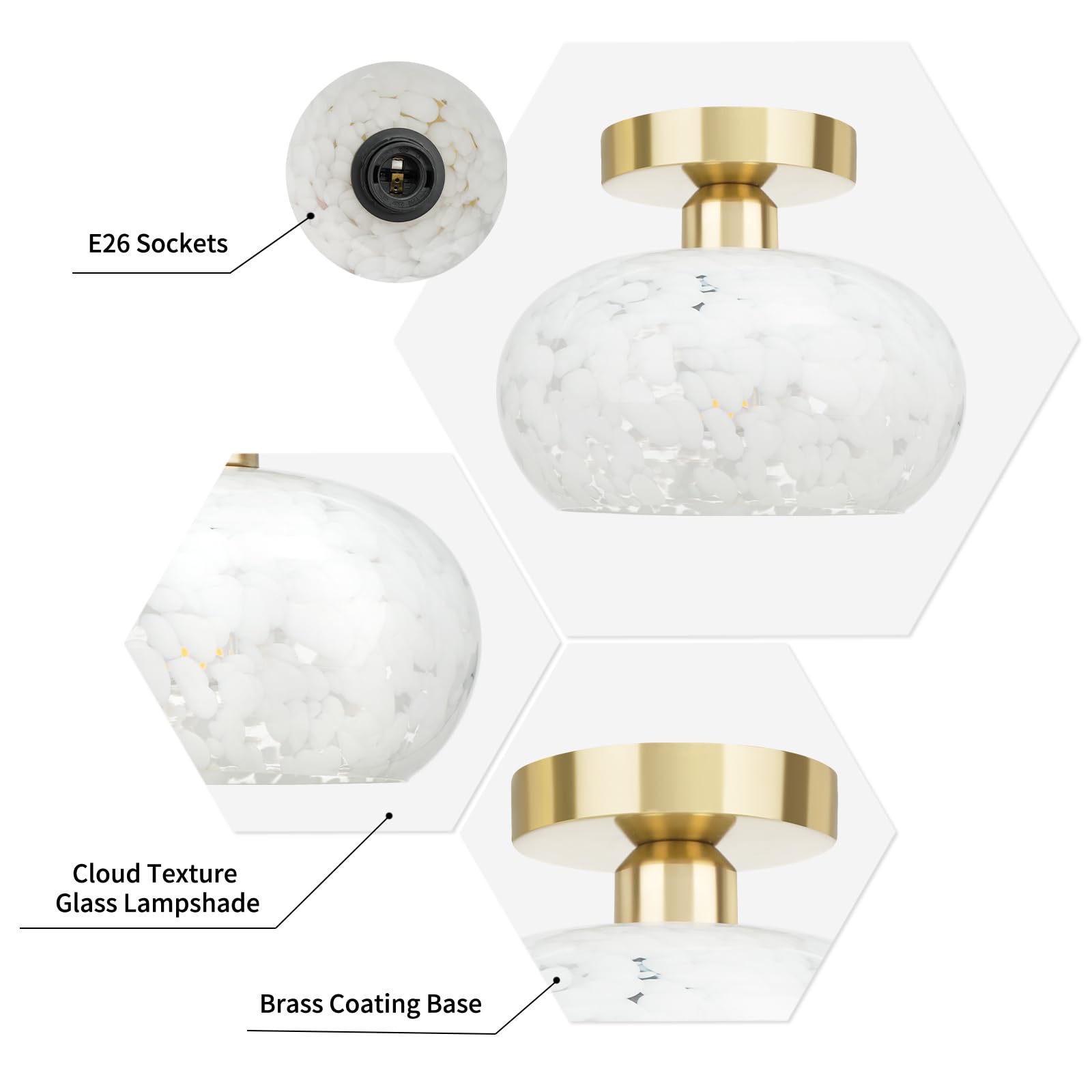 Semi Flush Mount Ceiling Light - Glass Ceiling Light Fixture Black Hallway Light Fixtures Modern Light Fixtures Ceiling for Bedroom Bathroom Entryway Kitchen Porch