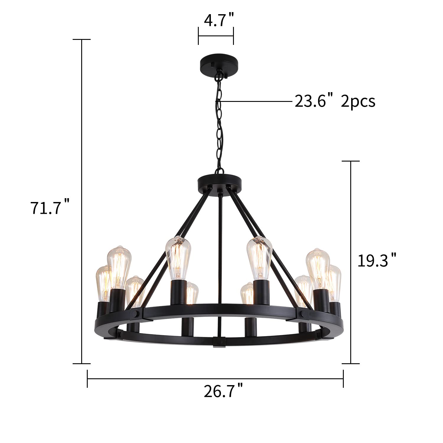 Gold Wagon Wheel Chandelier, 12-Light Industrial Pendant Light, 31.5'' Farmhouse Ceiling Hanging Chandelier Light Fixture for Living Room, Bedroom, Entryway, Foyer