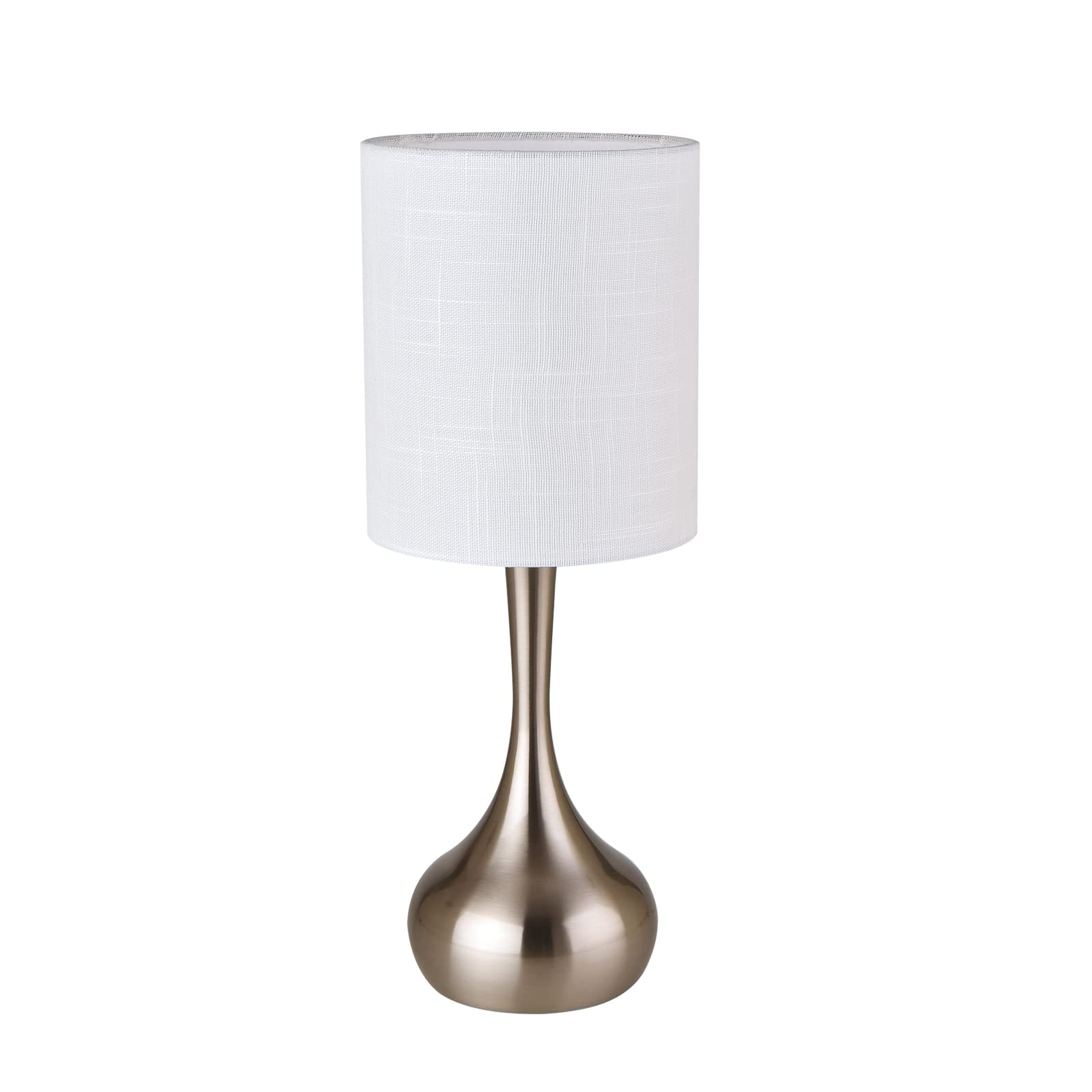 Modern Table Lamp Brown Base, 17.3" Small Desk Light with Metal Droplet, Cylinder Linen Drum Shade, Nightstand Lamp for Bedroom Living Room Nightstand Office