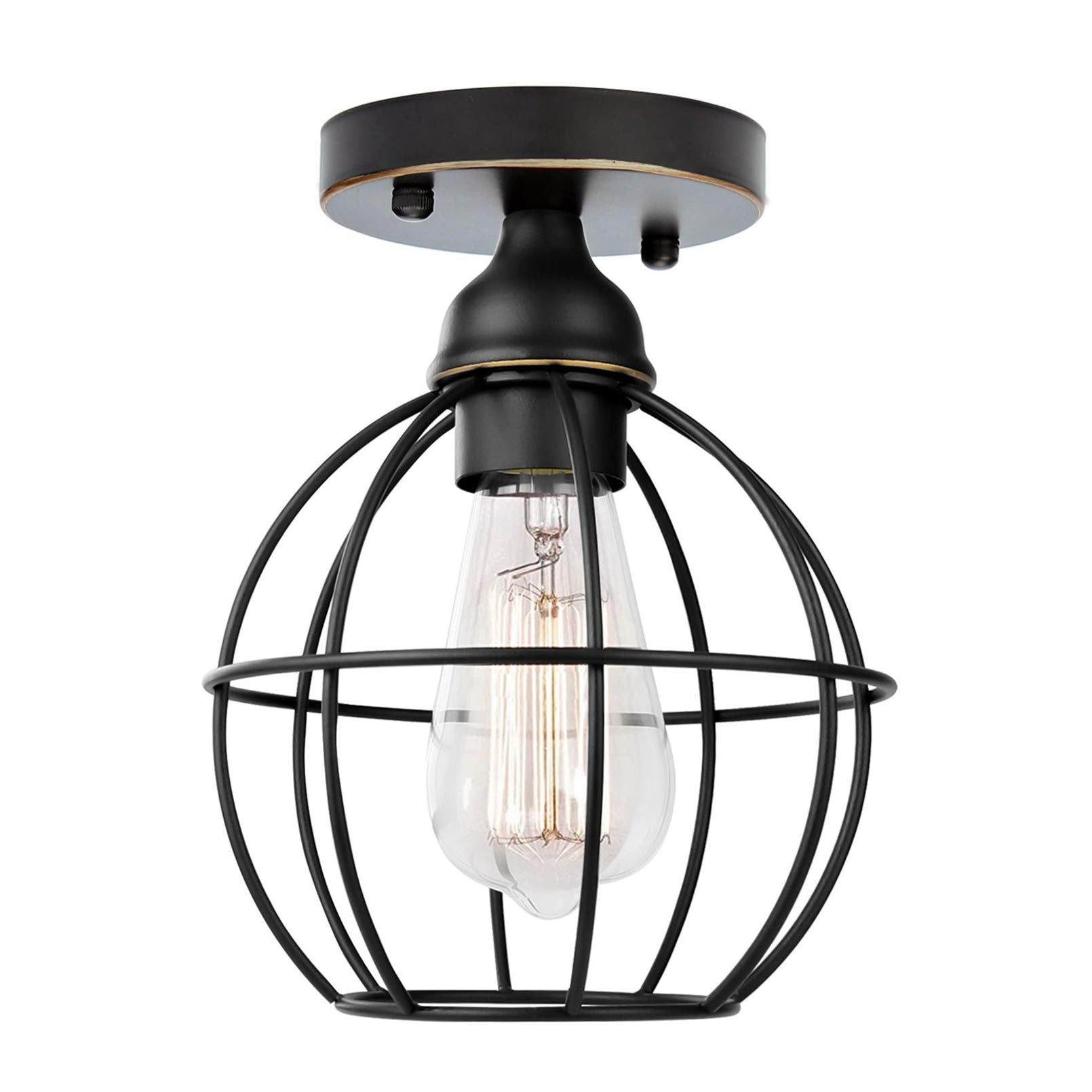 Semi Flush Mount Ceiling Light - Black Light Fixture Hallway Light Fixtures Ceiling Metal Cage Ceiling Light Fixtures Farmhouse Lighting for Porch Kitchen Bedroom Laundry Room Entryway