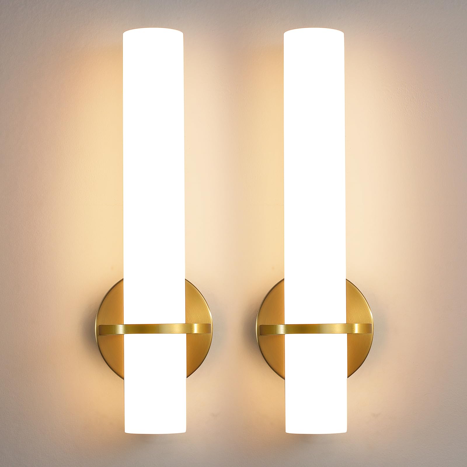 Gold Wall Sconces Set of Two - Dimmable Modern Sconces Wall Lighting 18W 3000K Led Wall Lights Acrylic Lampshade Hardwired Wall Light Fixtures for Living Room Bedroom Bathroom Hallway