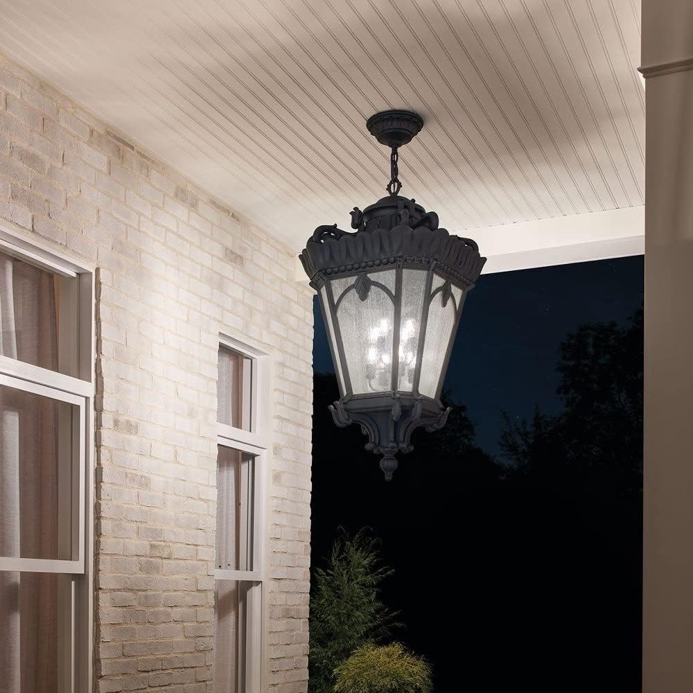 3 Light Outdoor Pendant Light with Clear Seeded Glass in Londonderry