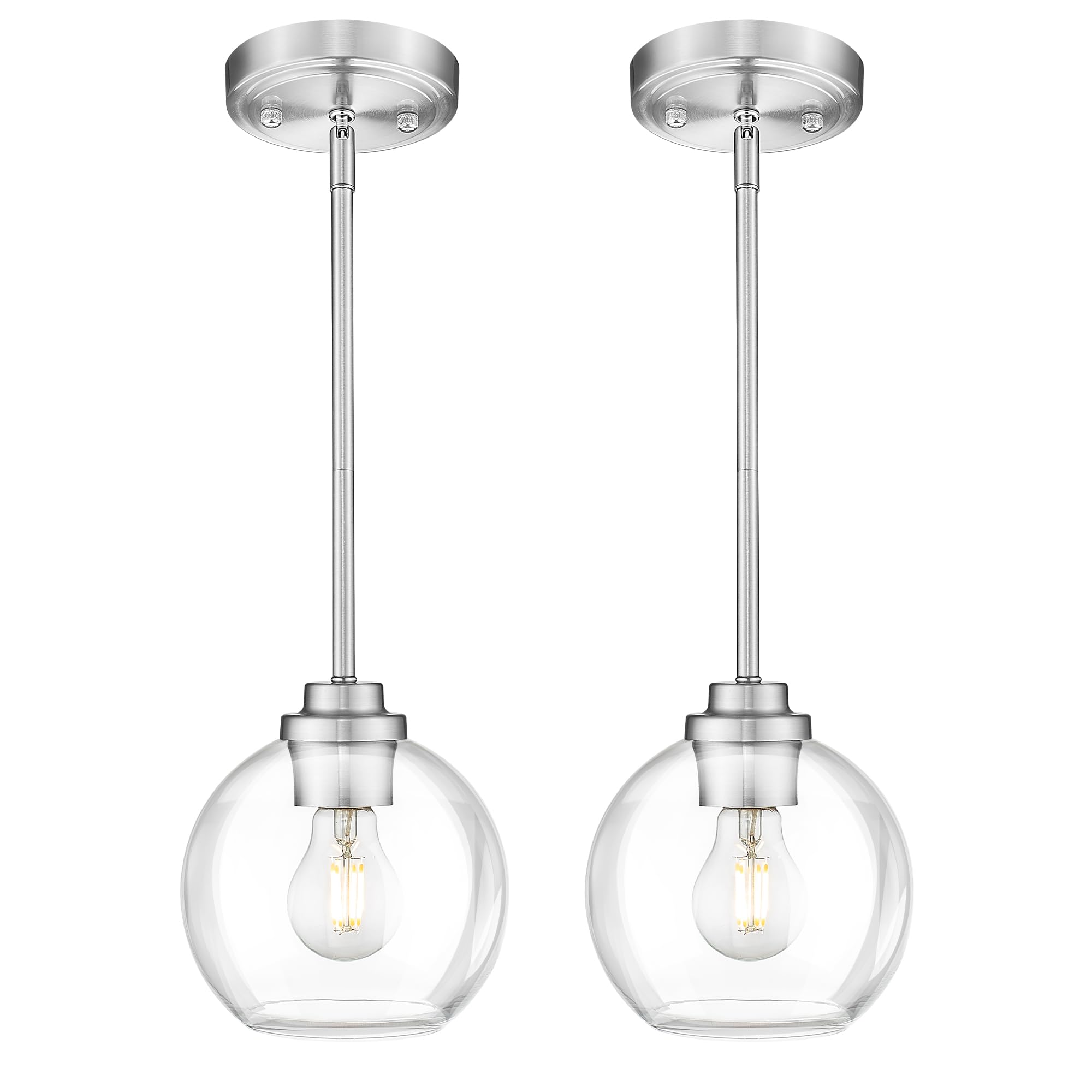 Modern Polished Gold Pendant Light, Mid Century Globe Hanging Light Fixture with Clear Glass for Kitchen Island Dining Room Bedroom Hallway Foyer (2 Pack), PL101BG-2PK