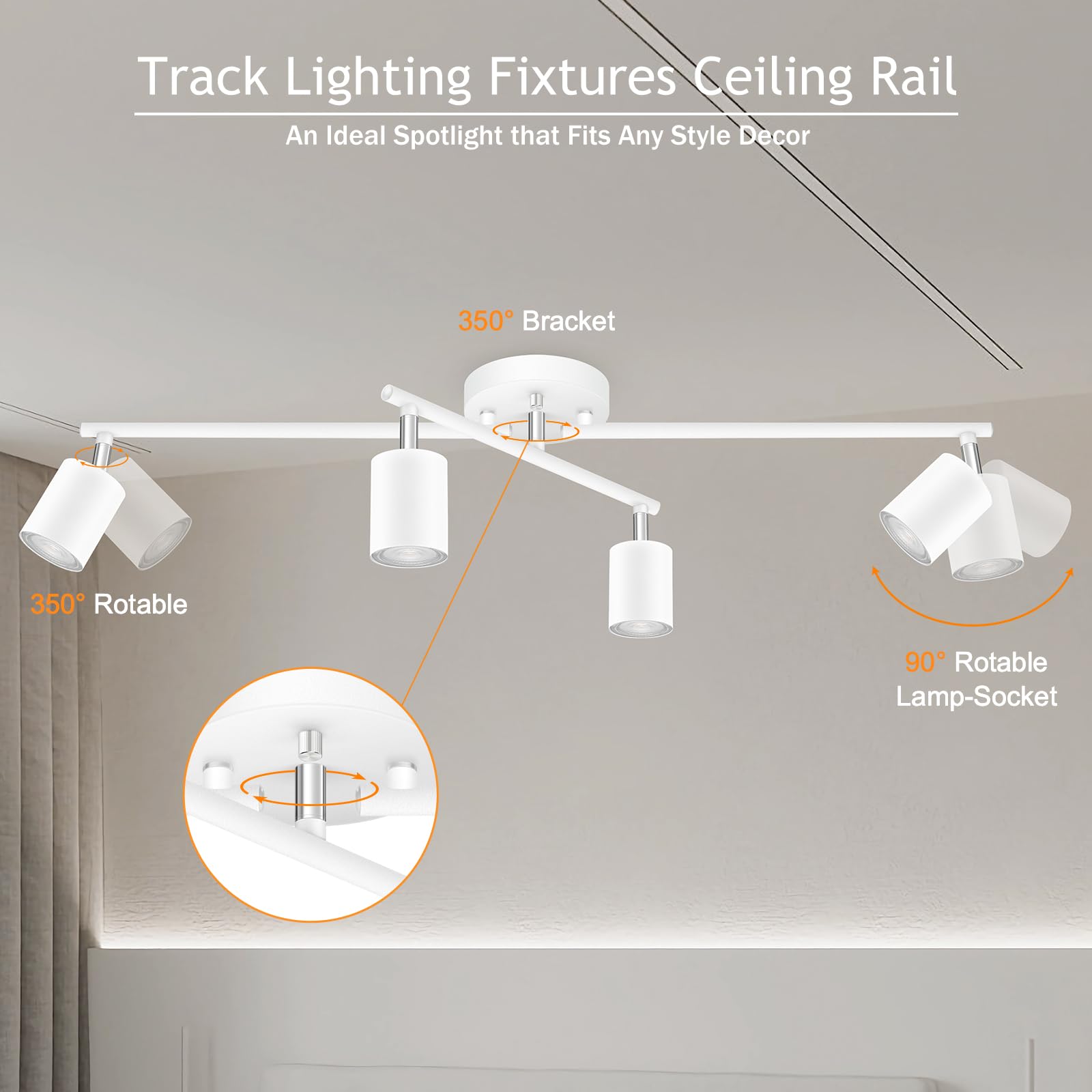 LED 2 Light Track Lighting Kit, Black 2 Way Ceiling Spot Lighting, Flexibly Rotatable Light Head for Kitchen, Living Room, Bedroom, GU10 Bulb Not Included