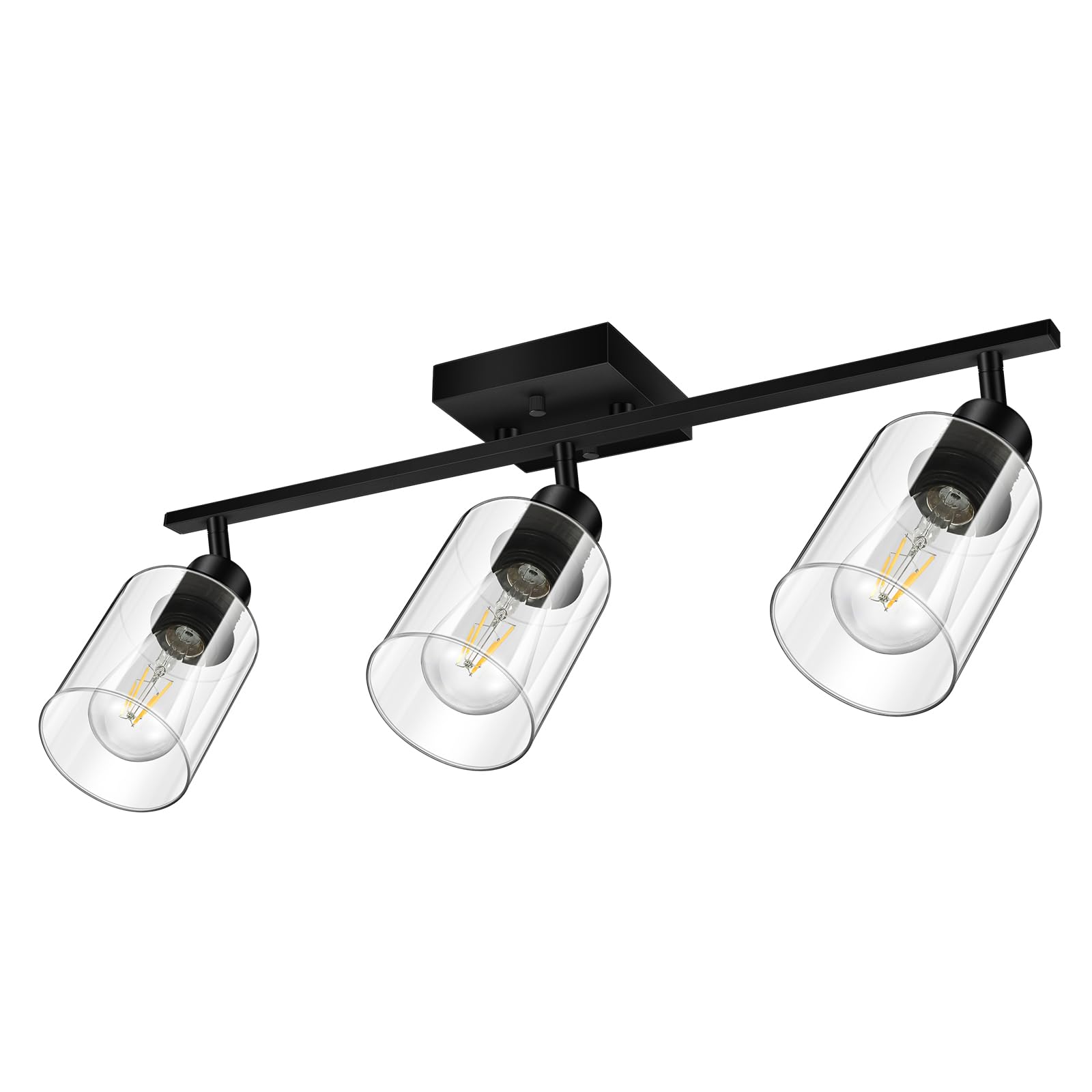 LED 4 Light Track Lighting Kit, 4 Way Ceiling Spot Lighting with Glass Lampshade, Flexibly Rotatable Light Head for Kitchen, Living Room, Bedroom, Bulb Not Included