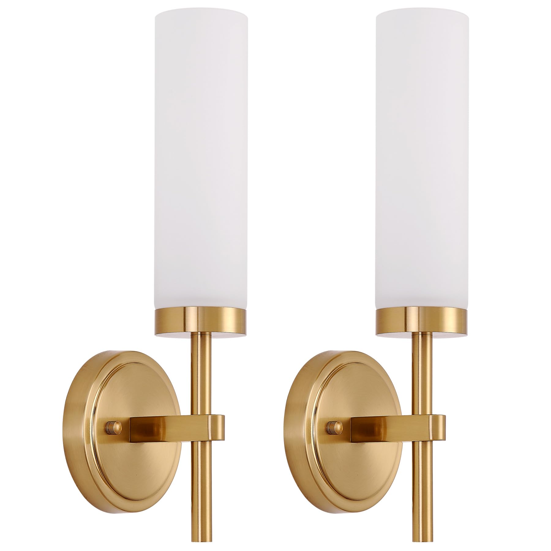 Gold Wall Sconces Set of 2, Modern Bathroom Sconces Wall Lighting Vanity Light Fixtures with Clear Glass, Brushed Brass Wall Mount Lights for Living Room Corridor Mirror Bedroom Stairs