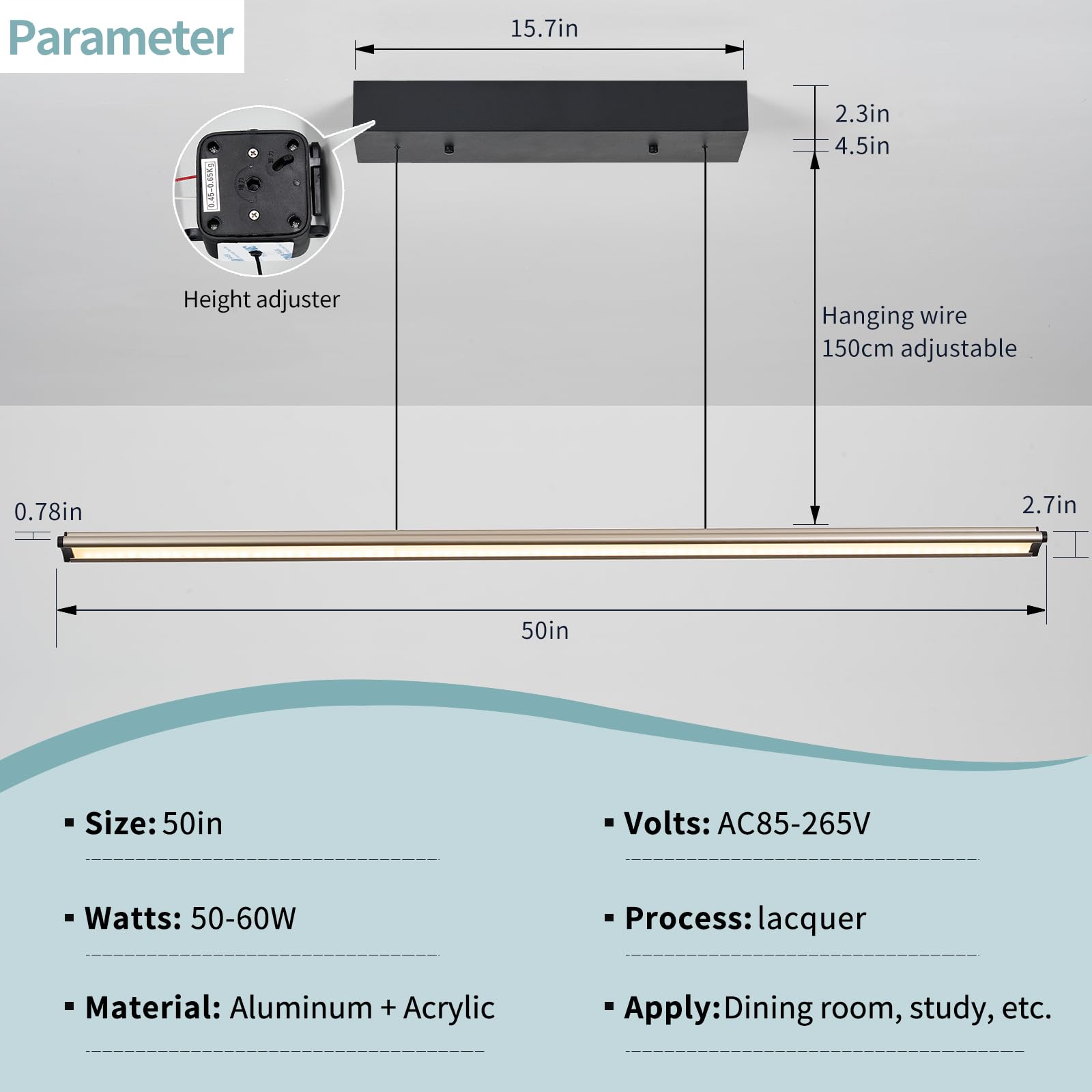 LED Kitchen Island Pendant Light, Linear Pendant, 37.9 Inch Automatic Lifting and Hovering, Modern Dimmable Restaurant Chandelier with Remote for Dining Room Kitchen Island Pool Table