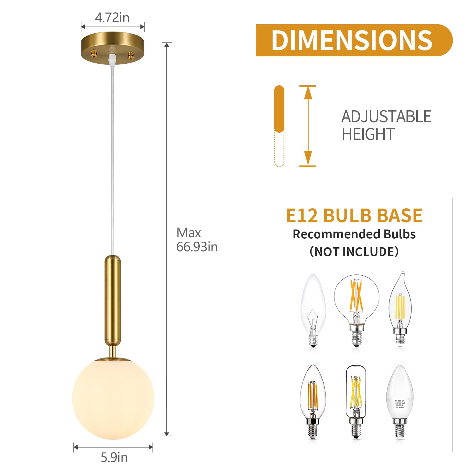 Mid Century Globe Pendant Light with Clear Glass for Kitchen Island Modern Gold Finish Hanging Light Fixture Retro Round Pendant Lighting for Living Room Bedroom Entryway(3-Light)