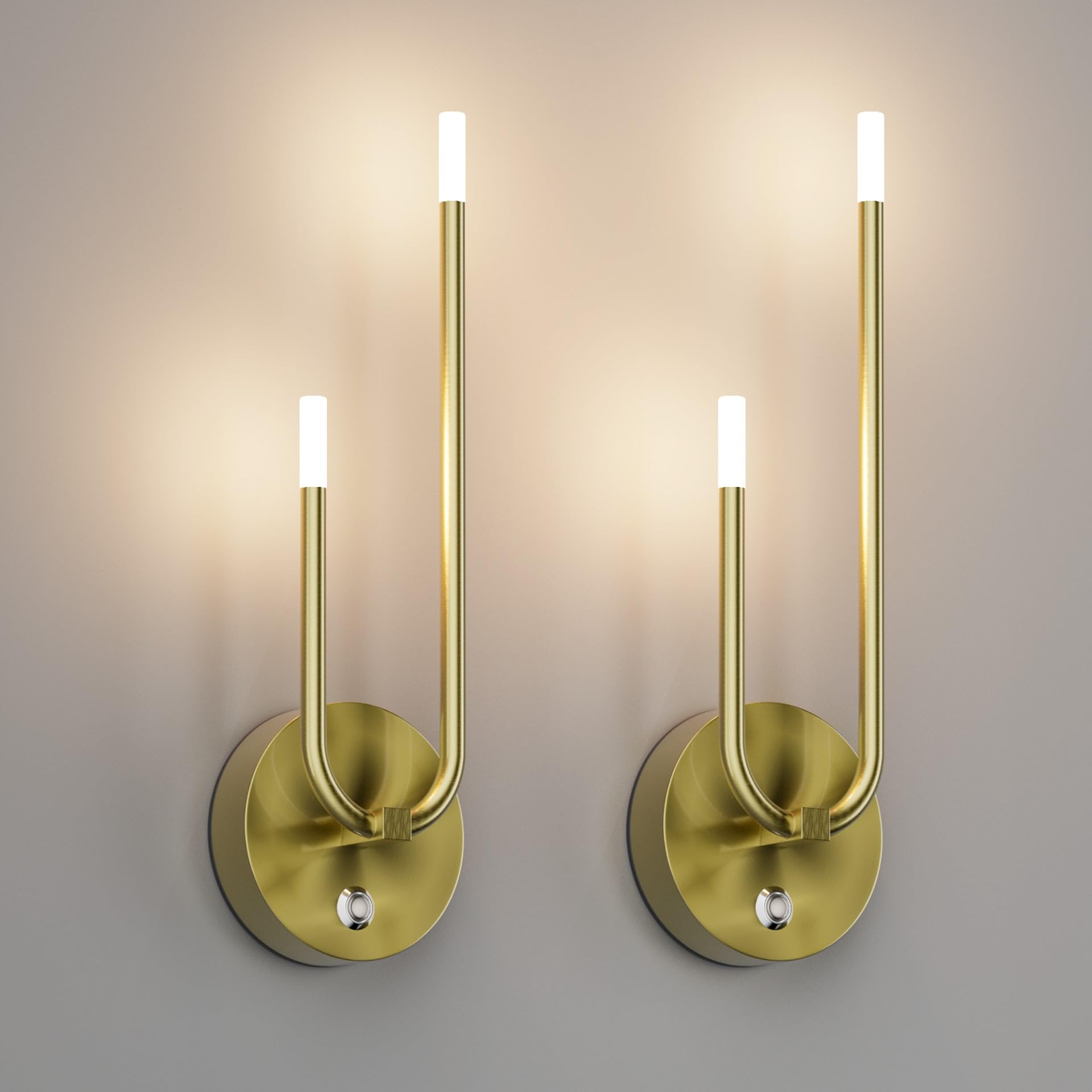 Gold Battery Operated Wall Sconce Set of 2, Modern LED Rechargeable Wall Sconce Stepless Dimming Wireless Wall Lights for Bedroom,Living Room,Hallway Warm Light 3000K