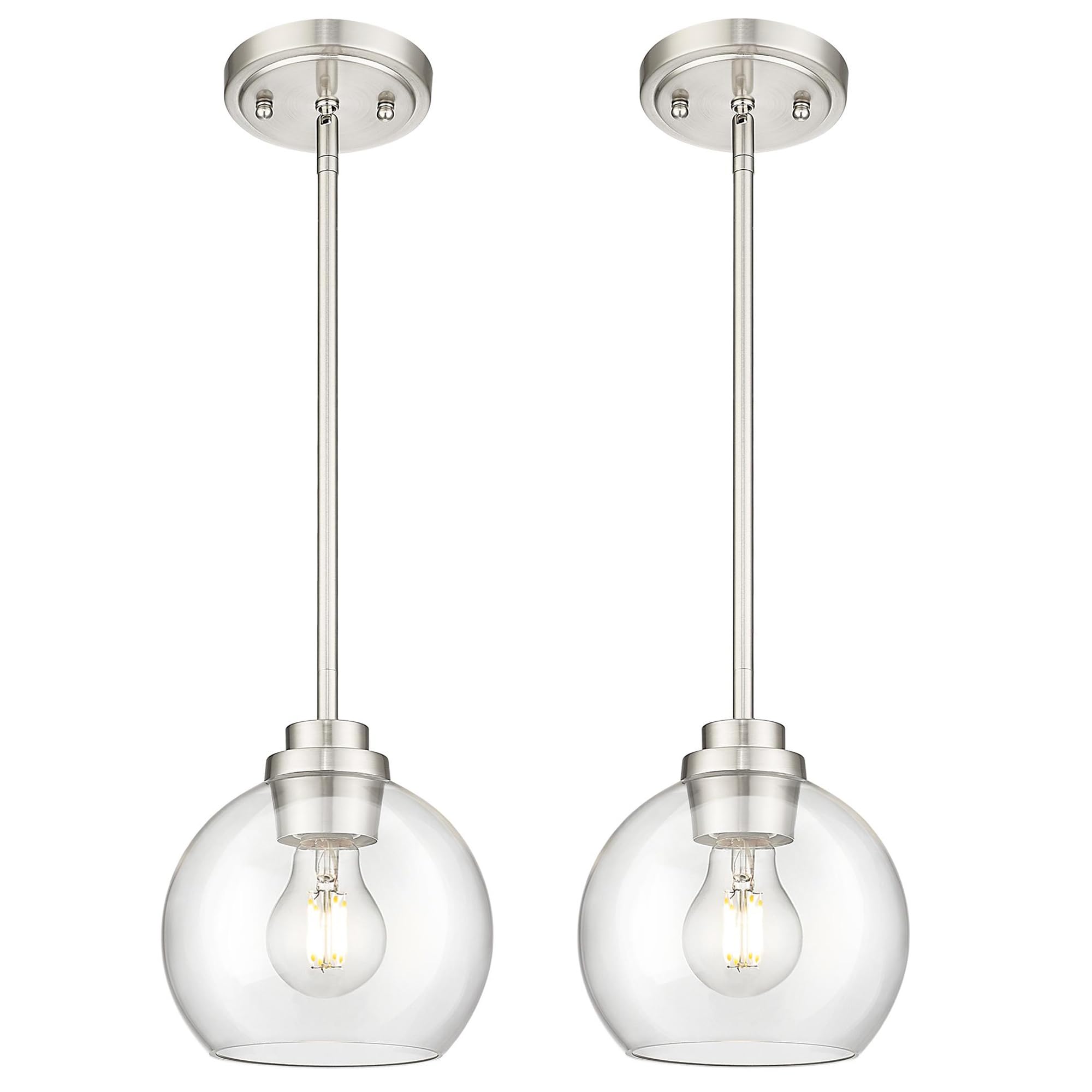 Brass Pendant Lights Kitchen Island 2 Pack, Farmhouse Gold Pendant Light with Clear Glass Globe Shade, Kitchen Island Lighting for Dining Room Entryway, AD-22280-1P2-GD-C