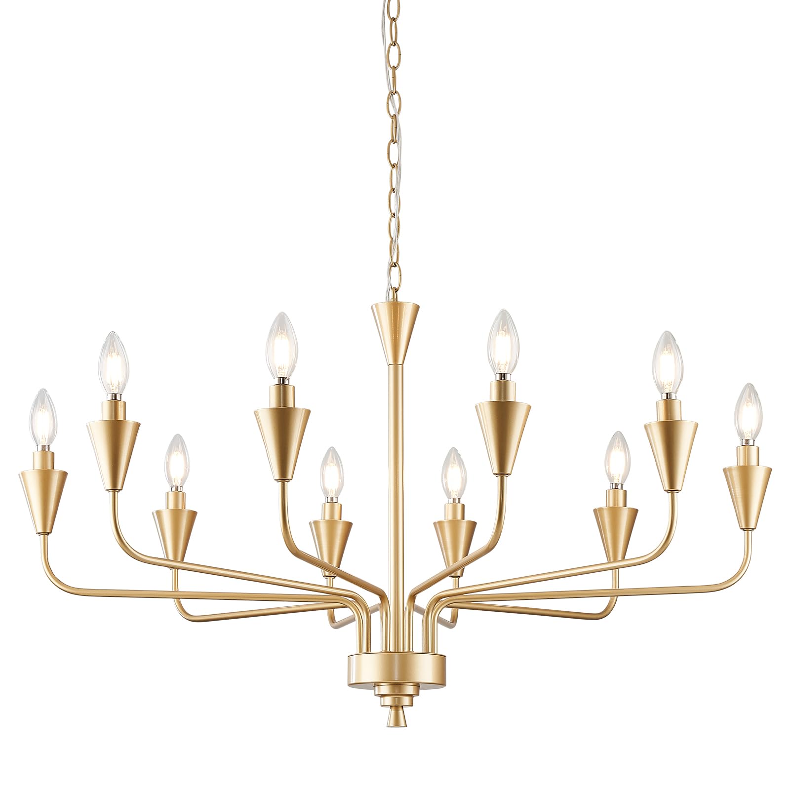 Gold 10 Lights Metal Chandelier 36'' Modern Metal Candle Chandeliers Lighting for Living Dining Room Bedroom Kitchen Island Entryway Foyer High Ceiling Hallway, E12