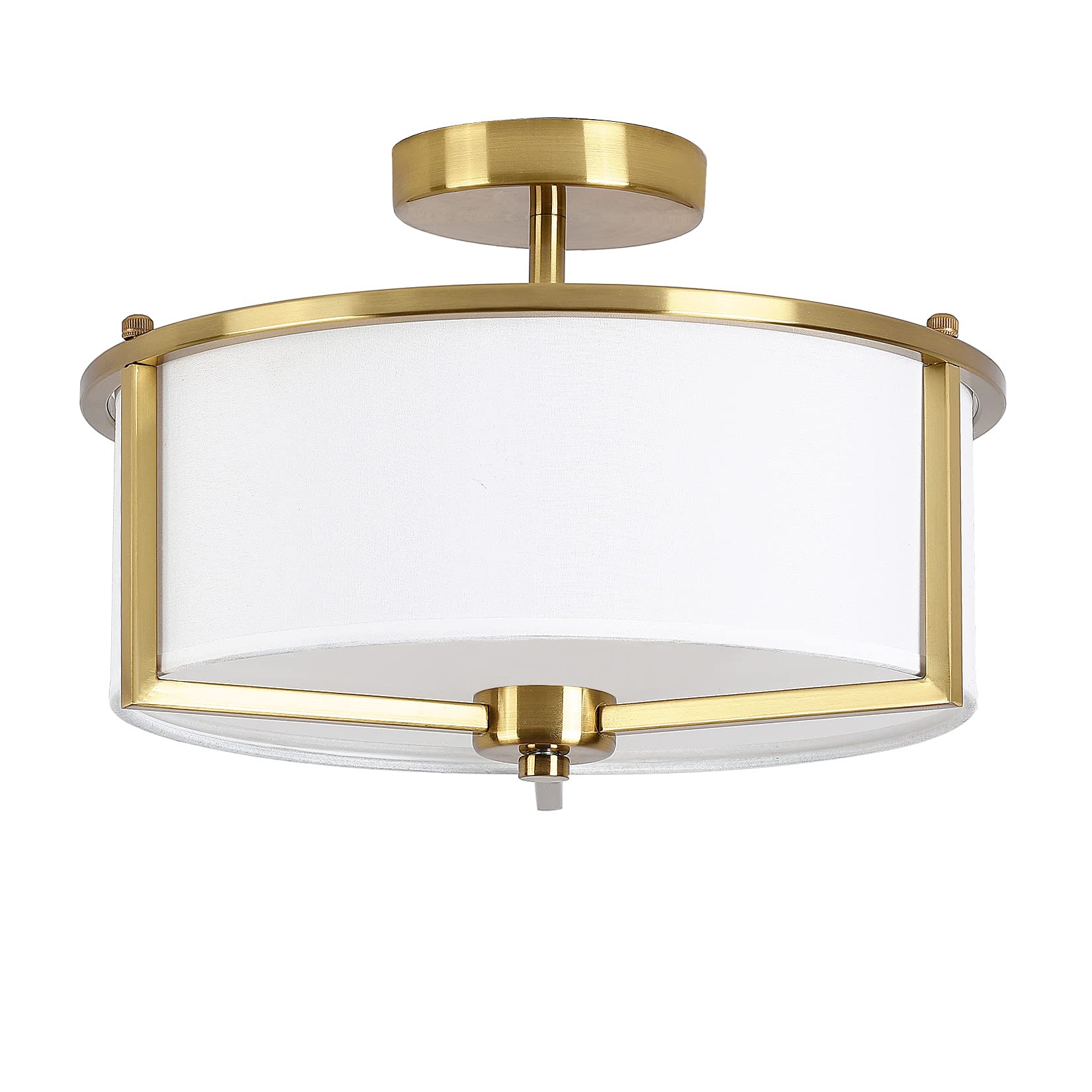 Flush Mount Ceiling Light,13 inch Mid Century Modern Ceiling Light Fixture,Antique Brass with Fabric Shade,3-Light Drum Light Fixture for Bedroom,Dinning Room,Foyer and Kitchen