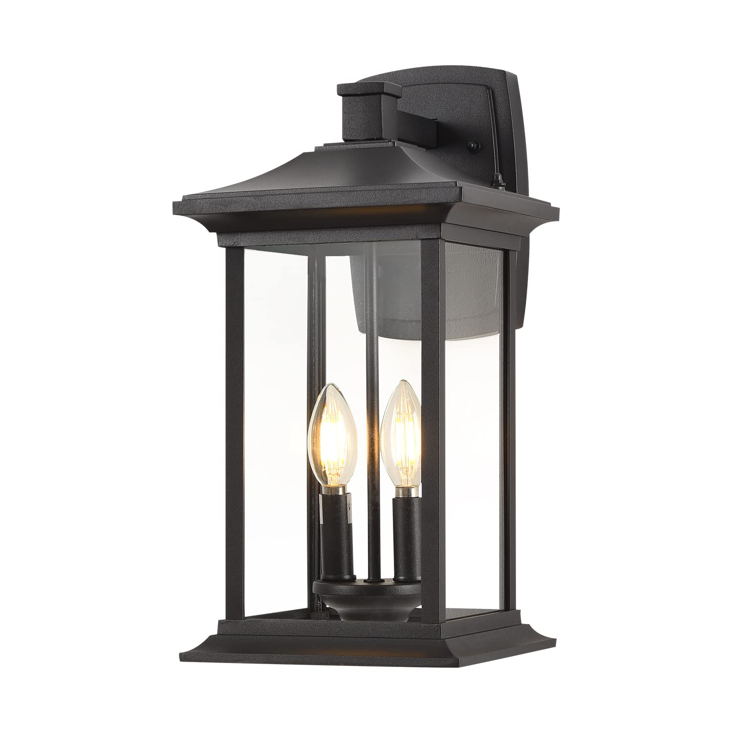 Large Outdoor Pendant Light, 3-Light Outdoor Chandelier, Retro Exterior Hanging Lantern, Hanging Outdoor Light Fixture for Porch, Seeded Glass Sheet with Matte Black Finish