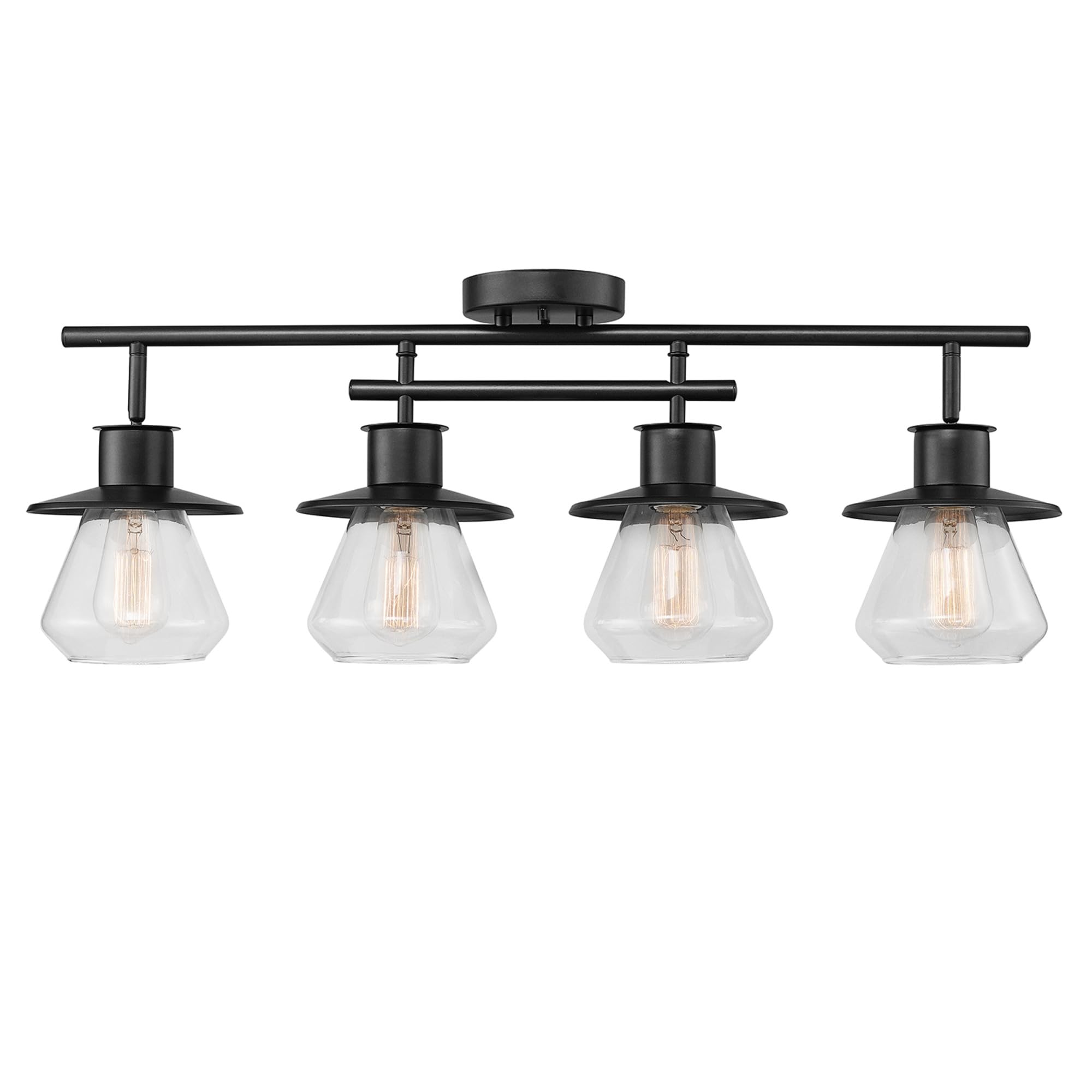 3-Light Track Lighting, Wood Toned, Matte Black Accents, Clear Glass Shades, Kitchen, Bathroom, Home Essentials, Ceiling Light, Dorm, Dining Room, Hallway