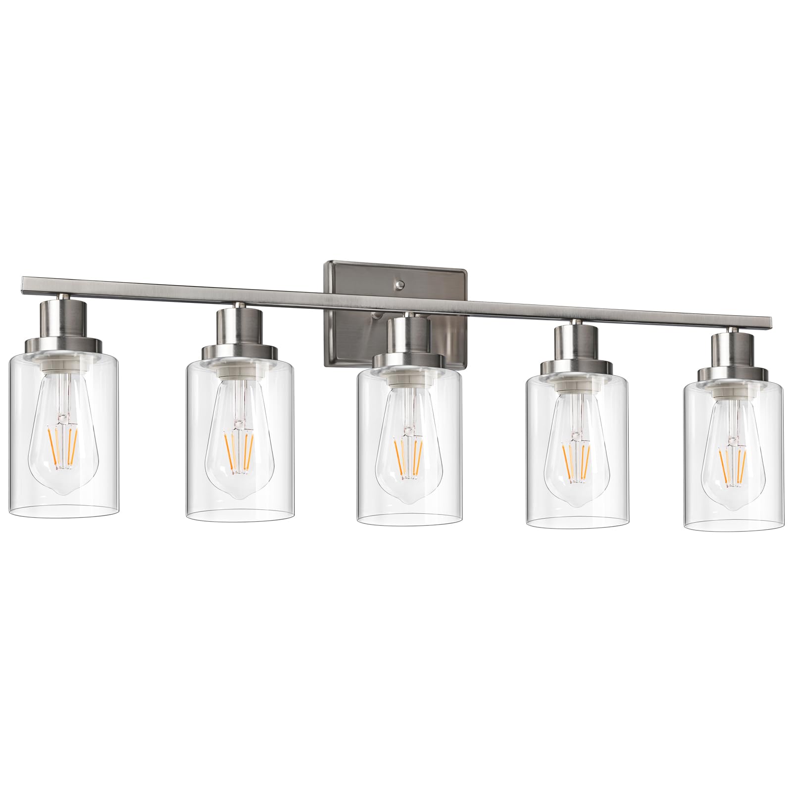 Ascher Bathroom Vanity Light Fixtures, 3 Light Wall Sconces Lighting with Clear Glass Shade, Brushed Nickel Wall Lights for Mirror, Kitchen, Living Room, Gallery, E26 Base (Bulbs Not Included)