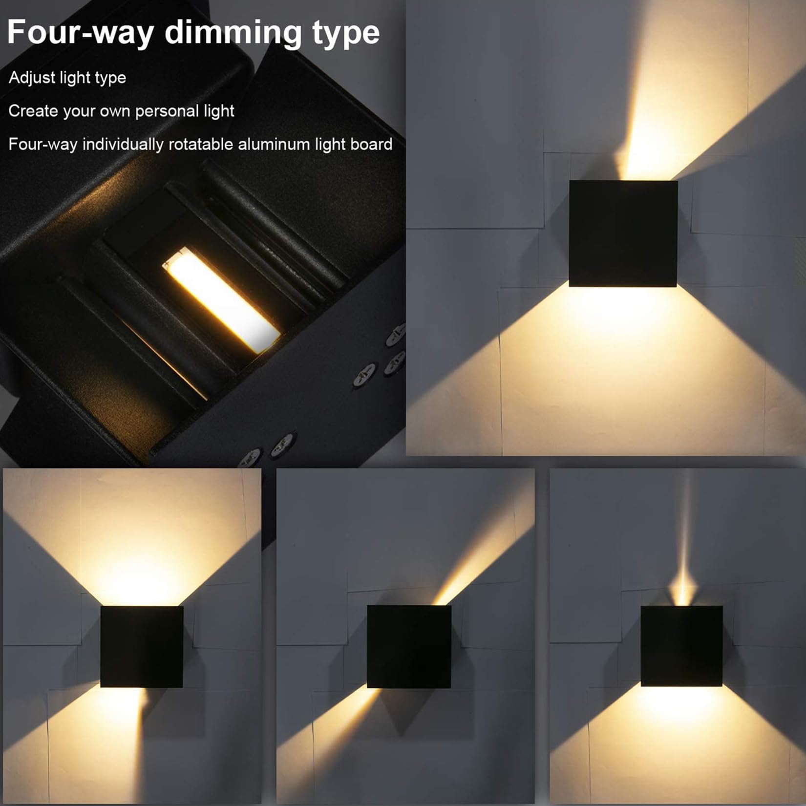 2 Pack LED Outdoor Wall Lights Exterior/Interior, Up and Down Lights IP65 Waterproof Wall Sconces, Square Aluminum Outdoor Wall Lighting Fixtures, Modern Black 12W 3000K Warm Lights