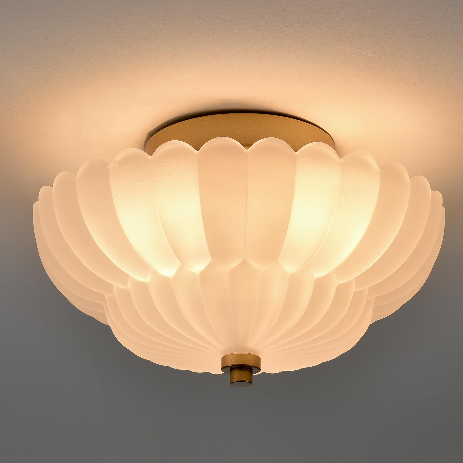 Modern Black Ceiling Light Traditional Semi Flush Mount Ceiling Light with Scalloped Clear Glass for Living Room Hallway Close to Ceiling Light Fixture