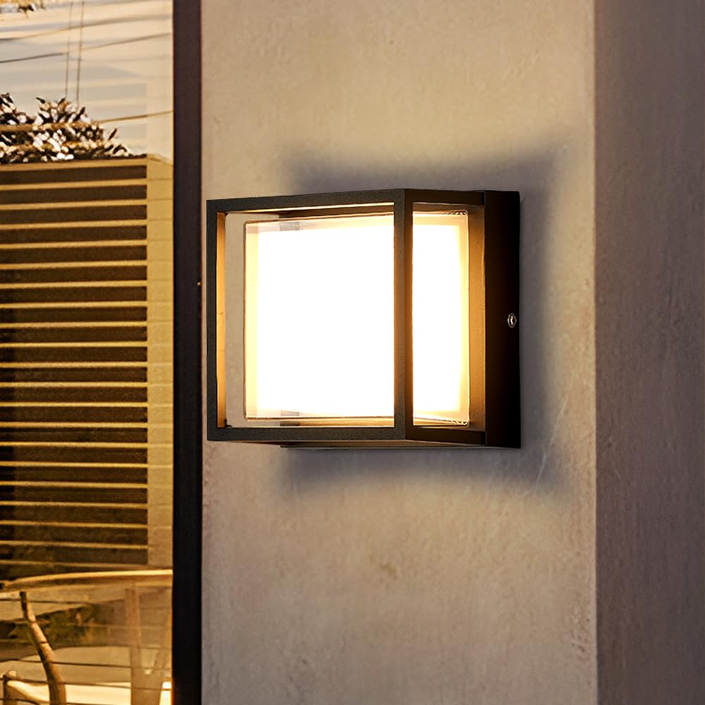 LED 18W Modern Rectangular Outdoor Wall Sconce Light 3000K Outside Light for House Patio, Black with Full Border Warm White, IP64 Waterproof Outdoor Wall Lights for House Patio Exterior Wall