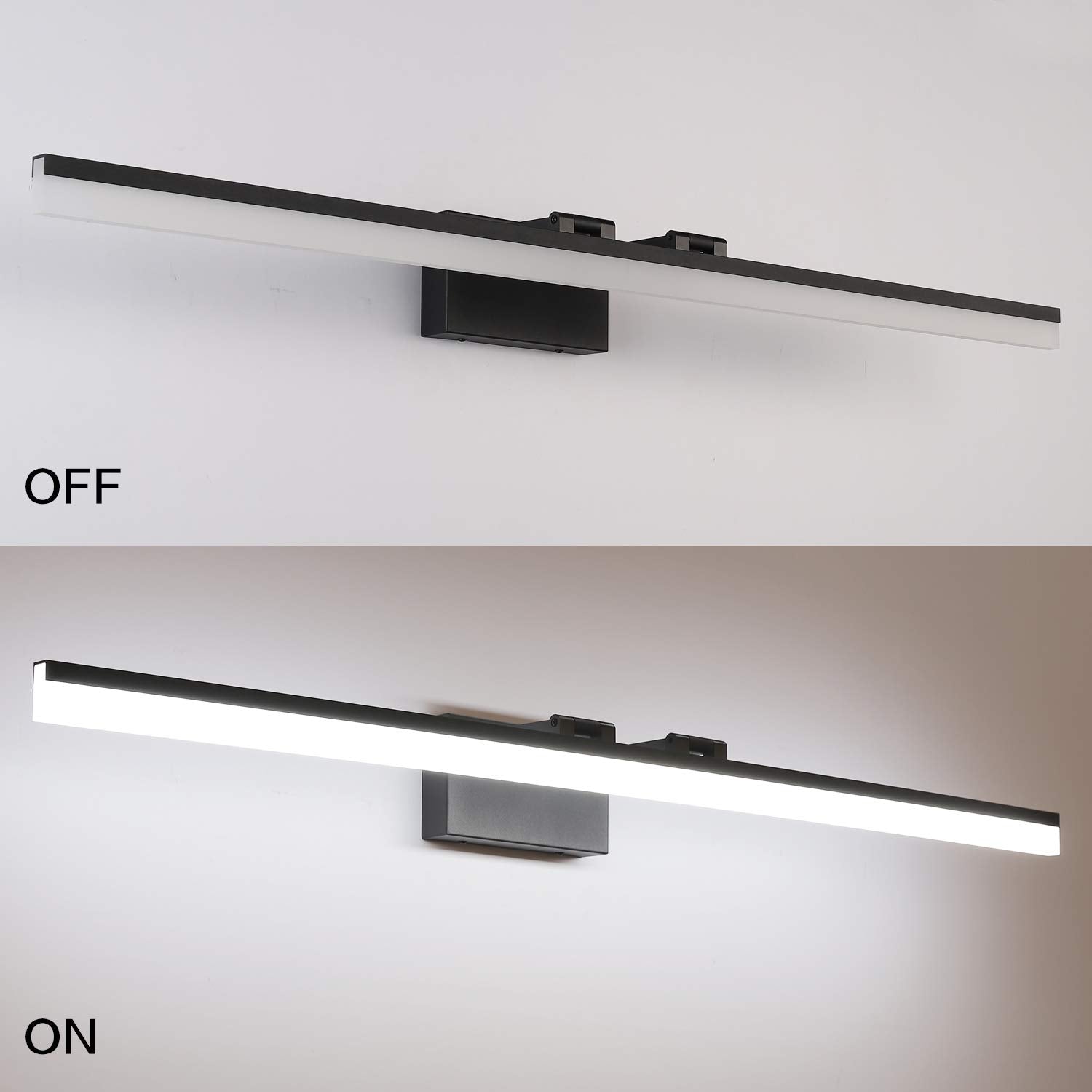 Dimmable Black Vanity Light Bar Lighting Fixtures Modern Bathroom Light Fixtures 6000K Rotatable White Aluminum LED Light