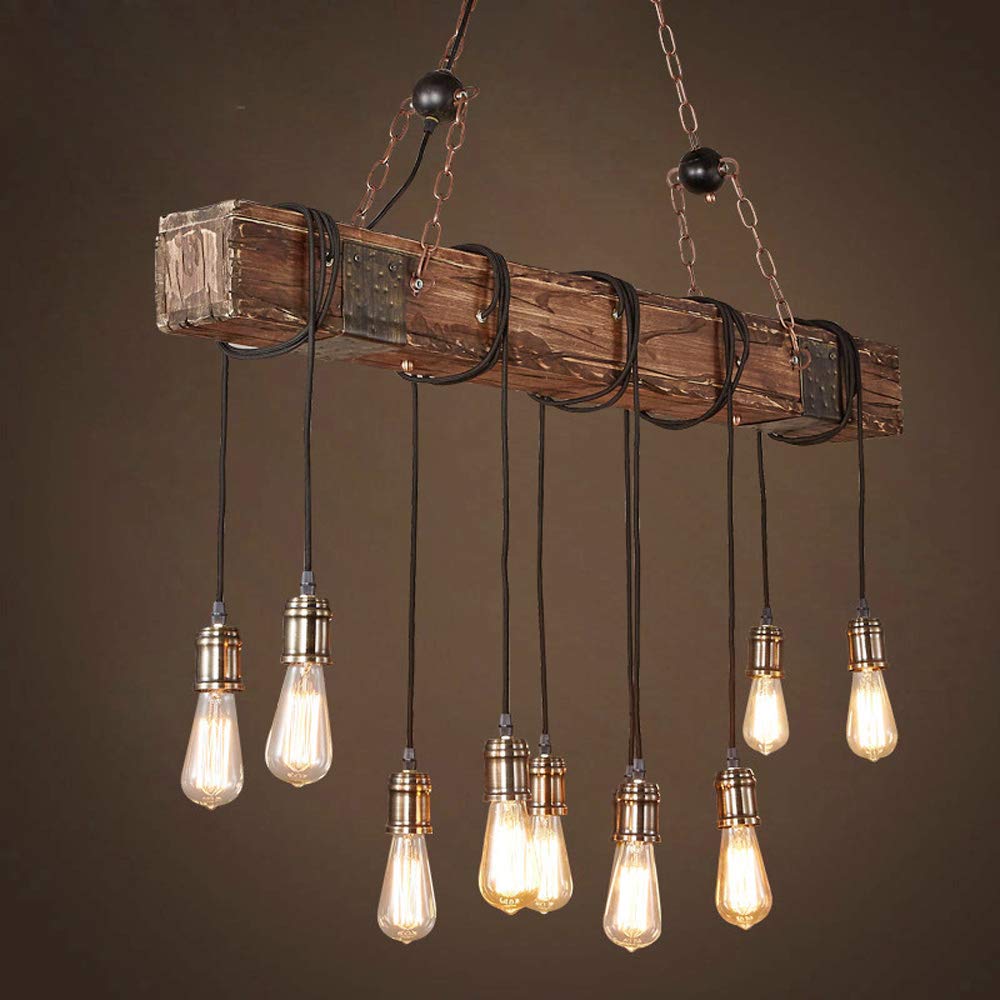 TFCFL 6 Lights Industrial Vintage Hanging Pendant Light Wooden Chandelier Ceiling Light Retro Wooden Light Suspension Lighting Fixture Retro Loft Lantern Chandelier Lights Handmade Lighting Products