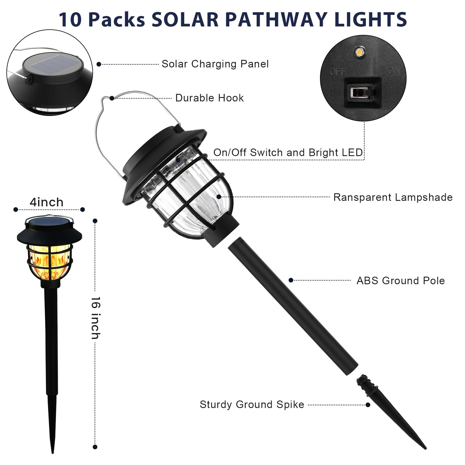 10 Pack Solar Pathway Lights Outdoor - Bright Solar Powered Garden Lights with Warm White LED, Auto On/Off Waterproof Path Lights Decorative, Landscape Lighting for Yard Patio Walkway Driveway