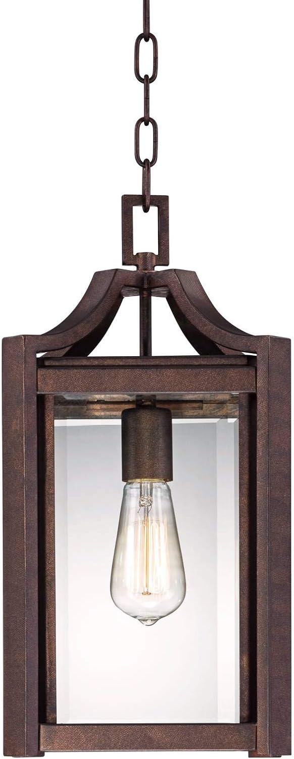 Modern Farmhouse Rustic Outdoor Ceiling Light Hanging Rustic Bronze 17" Clear Glass Damp Rated for Exterior House Porch Patio Outside Deck Garage Front Door Home Roof