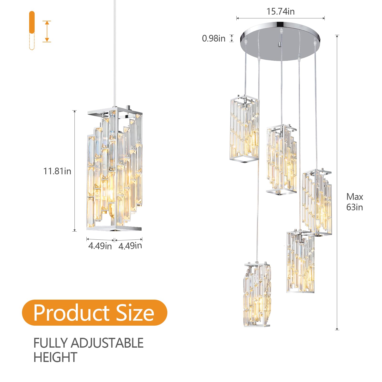 Gold Pendant Lighting Modern Pendant Light, Mini Crystal Chandeliers,Adjustable Pendant Light Fixture for Kitchen Island Dinning Room Bedroom (3 Pack)