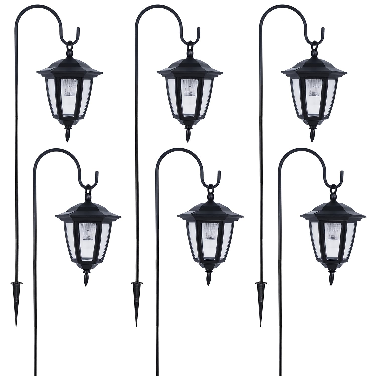 4 Pack Solar Hanging Lights Outdoor, Solar Powered Garden Decorative Lanterns with 4 x 38 Inch Shepherd Hooks, Waterproof Landscape Lighting for Lawn Patio Yard Pathway Driveway, Warm White