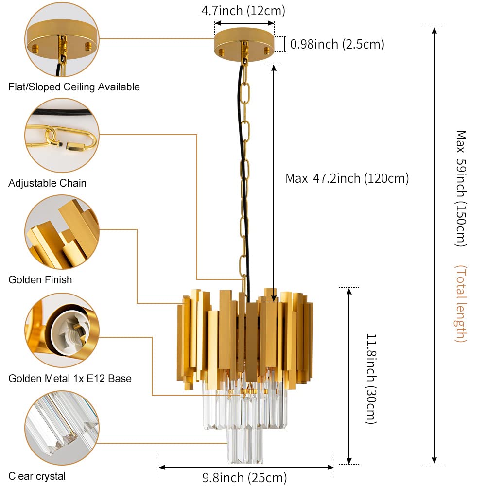 Modern Crystal Gold Pendant Light Fixtures for Kitchen Island Luxury Gold Chandelier Perfect for Dining Room, Bedroom, Kitchen, Living Room