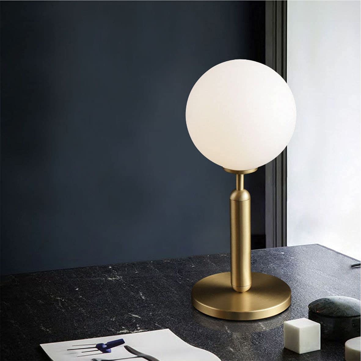 Modern Bedside Night Lamp Mini Gold Table Light Metal Brass Finished Bedside Desk Lamp with Milky White Shade for Living Room Bedroom (Bronze, Oval)