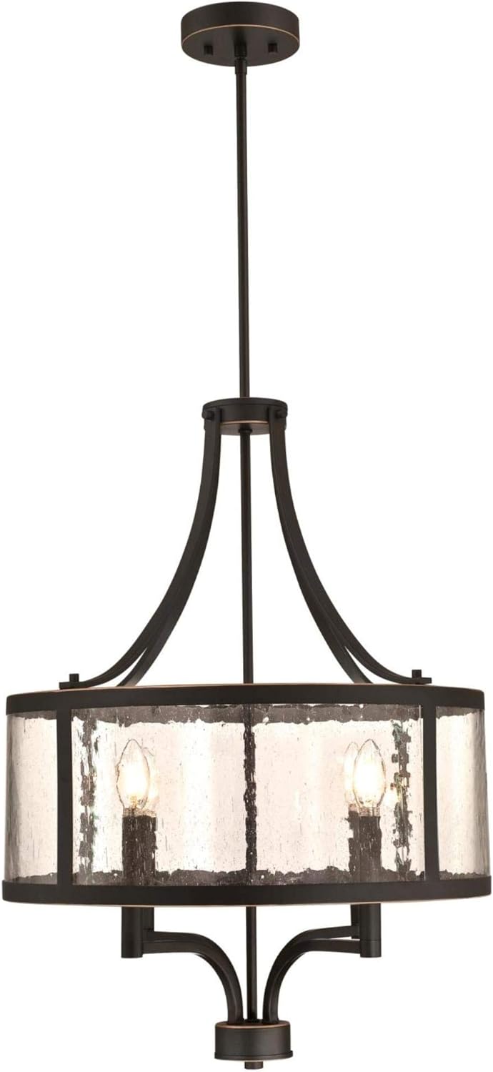 Four-Light Indoor, Oil Rubbed Bronze Finish with Highlights and Clear Seeded Glass Chandelier, One Size , Oil-rubbed Bronze